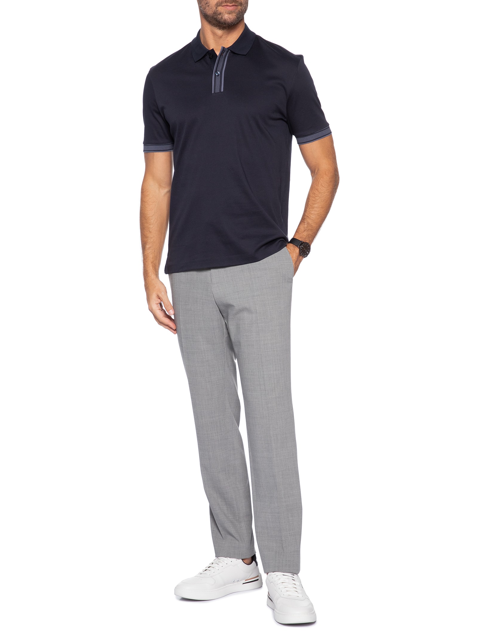 Polo Masculina Manga Curta H-Parlay Regular fit Azul Boss