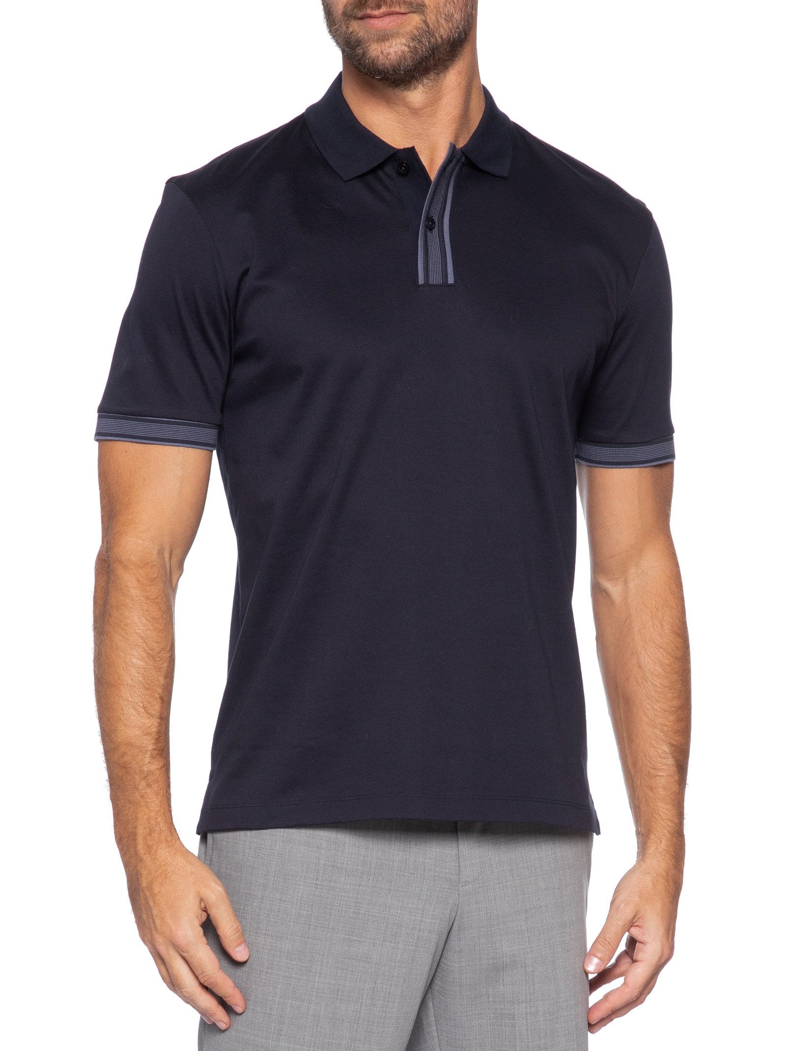 Polo Masculina Manga Curta H-Parlay Regular fit Azul Boss