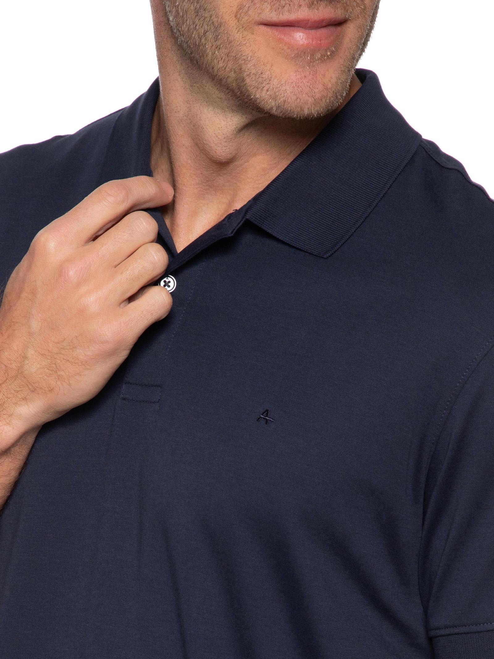 Polo Masculina Manga Curta Interlock Azul Aramis