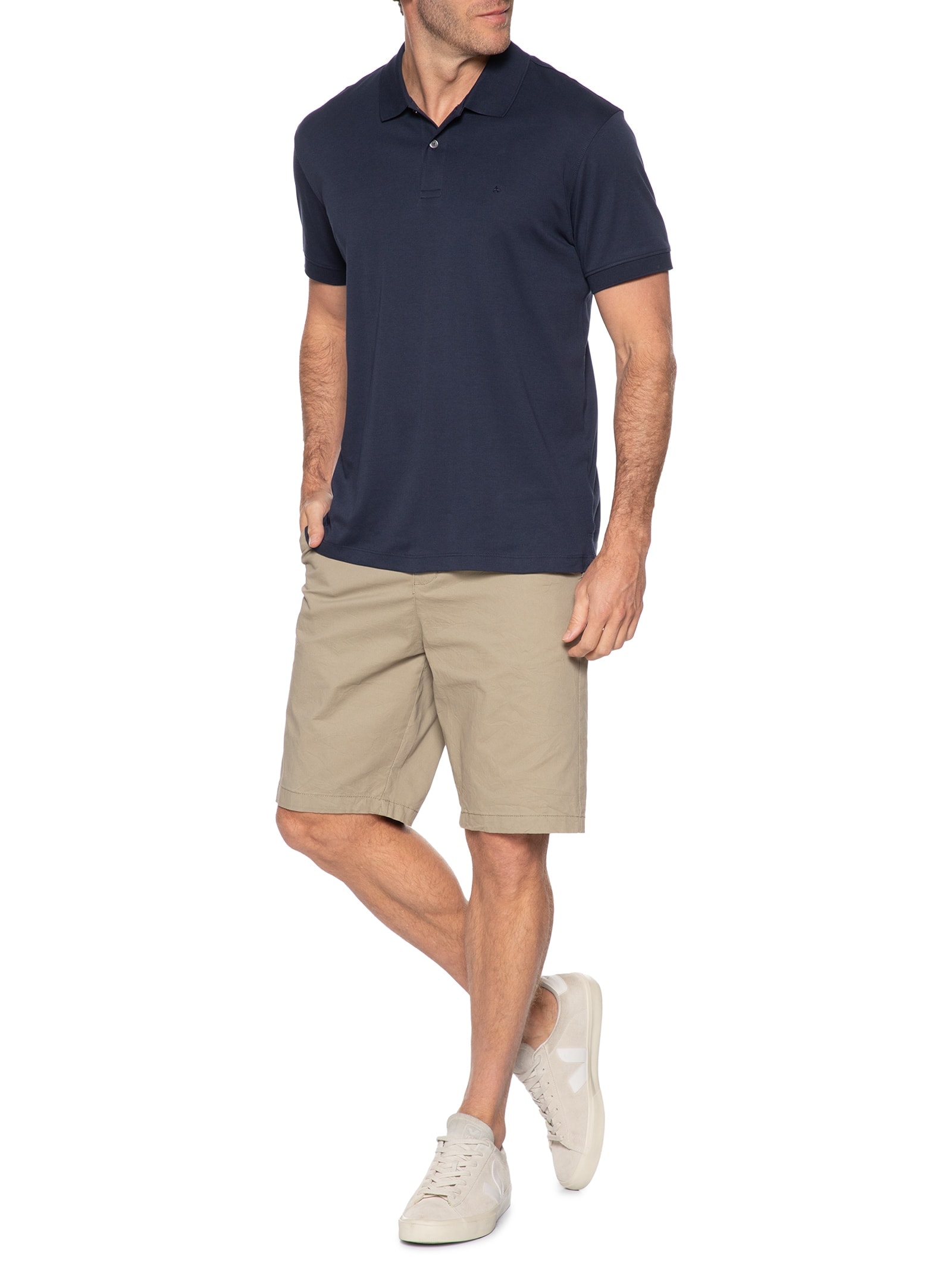 Polo Masculina Manga Curta Interlock Azul Aramis