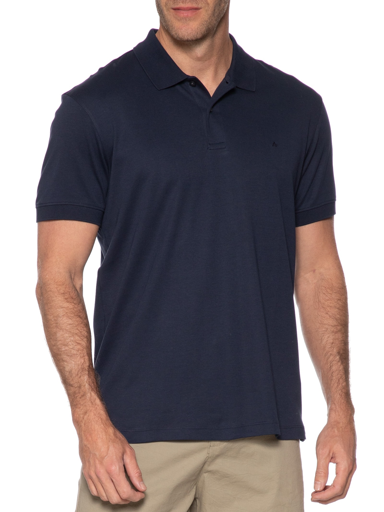 Polo Masculina Manga Curta Interlock Azul Aramis