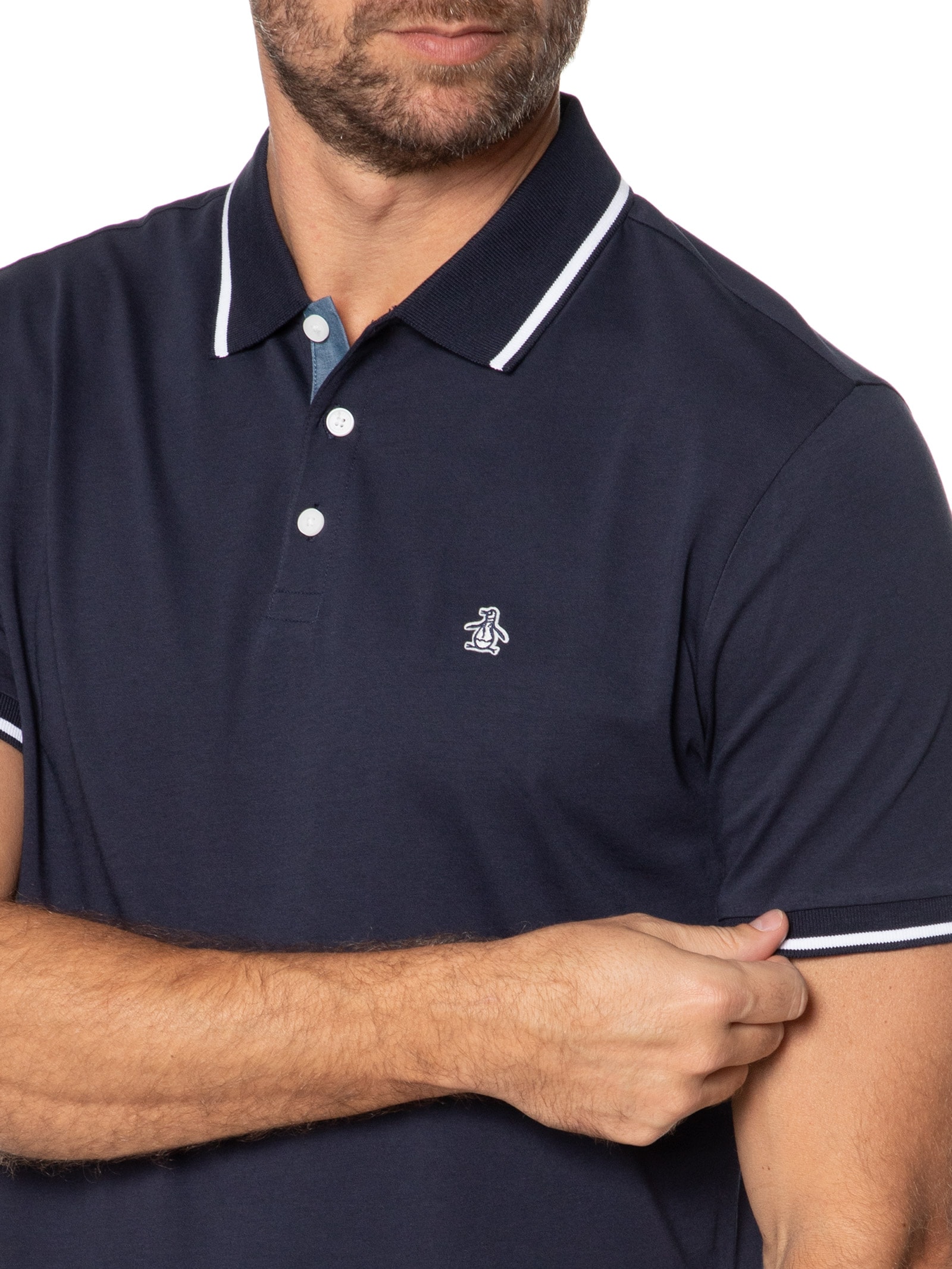 Original Penguin - Polo Masculina Manga Curta Jersey Lisa - Azul