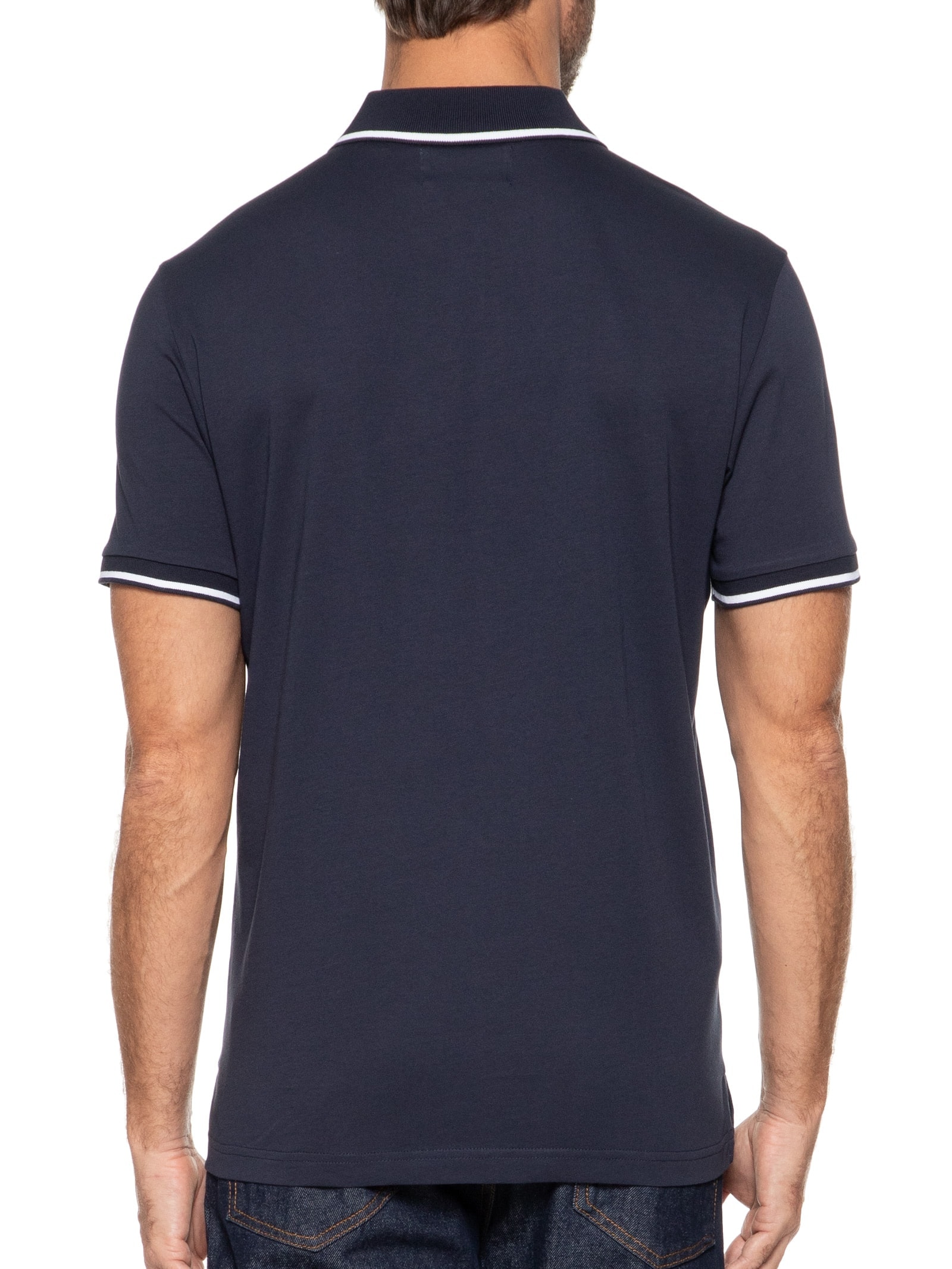 Polo Masculina Manga Curta Jersey Lisa Azul Original Penguin