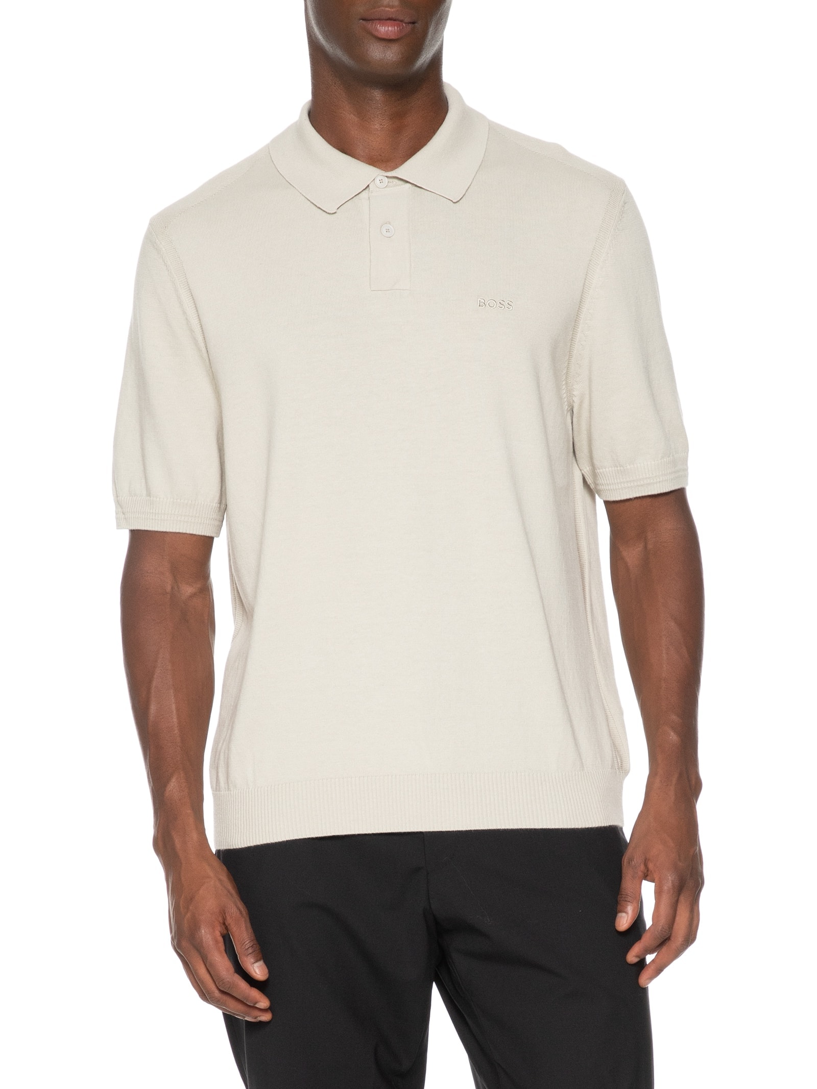 Polo Masculina Manga Curta Logo Bordado Asac Bege Boss