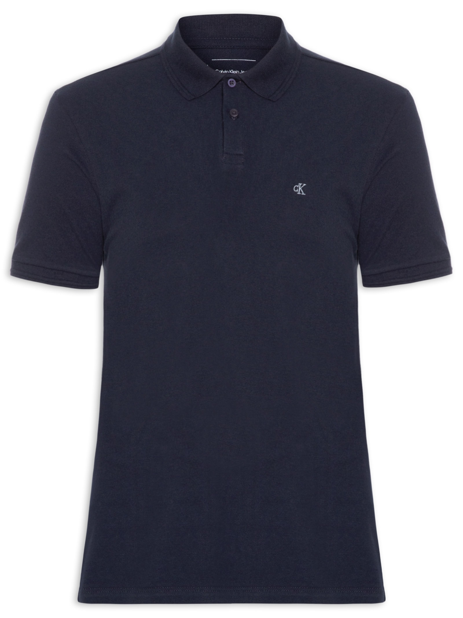 Polo Masculina Manga Curta Logo Bordado Azul Calvin Klein Jeans