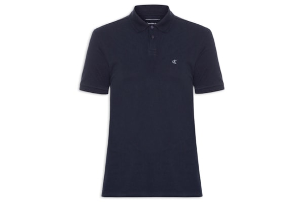 Polo Masculina Manga Curta Logo Bordado - Azul