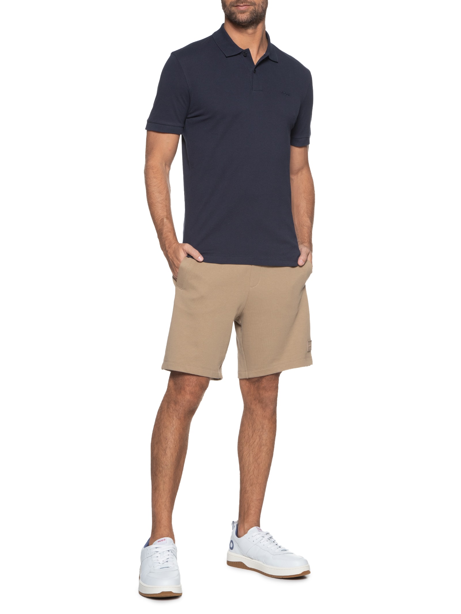 Polo Masculina Manga Curta Logo Bordado Marrom  Boss