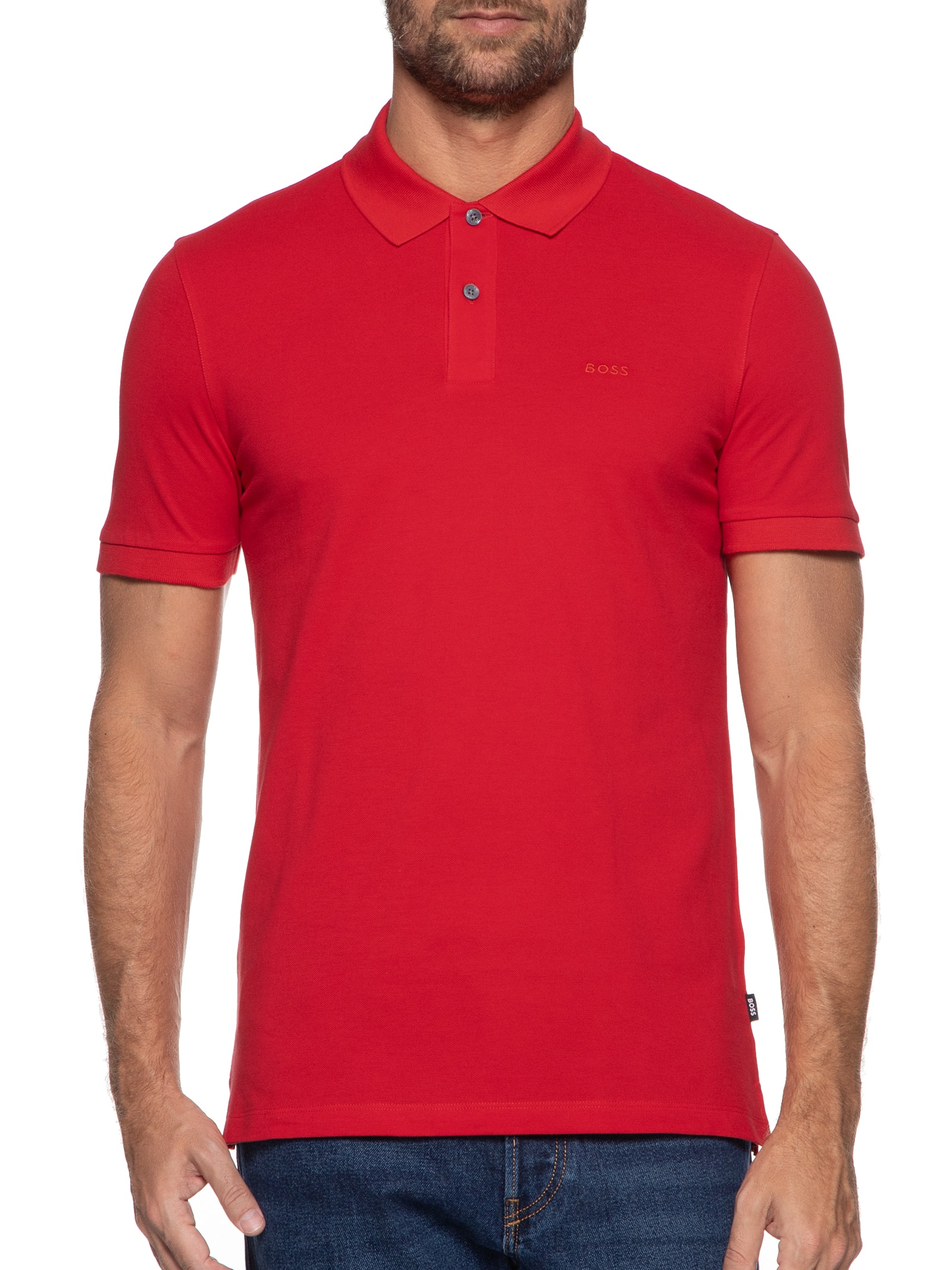 Polo Masculina Manga Curta Logo Bordado Marrom  Boss