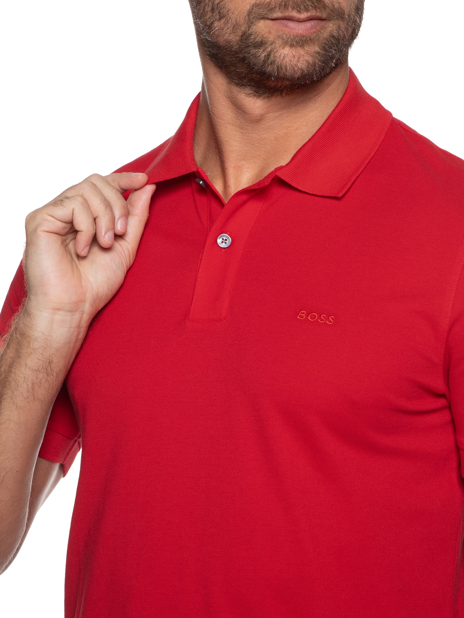 Polo Masculina Manga Curta Logo Bordado Marrom  Boss