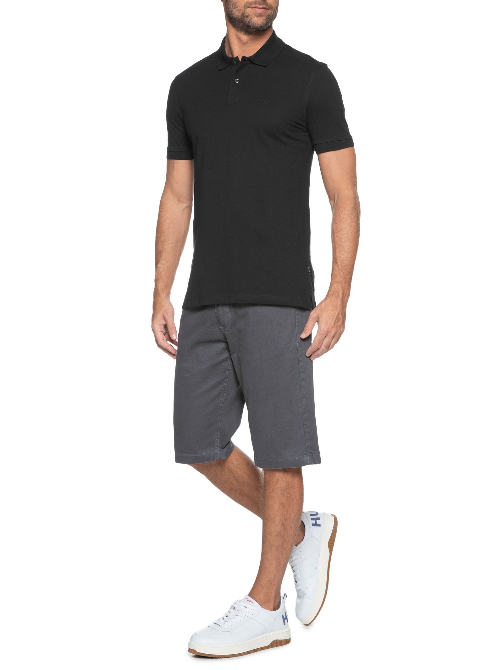 Polo Masculina Manga Curta Logo Bordado Pallas Preto Boss