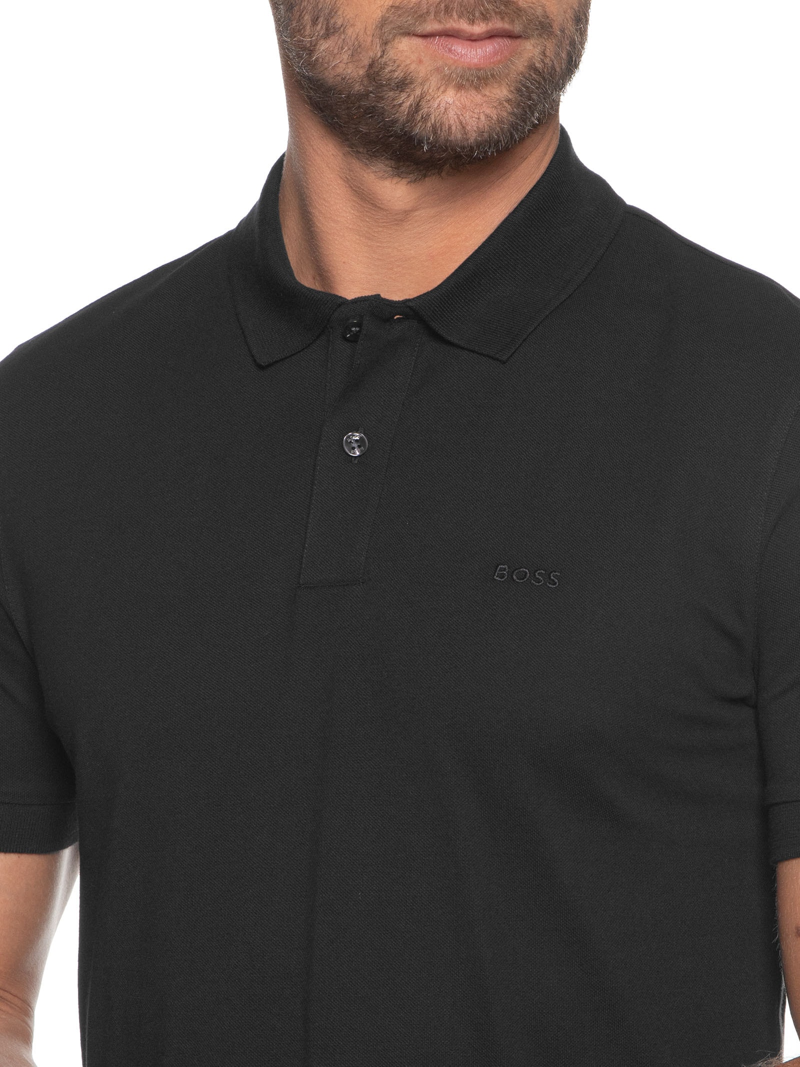 Polo Masculina Manga Curta Logo Bordado Pallas Preto Boss