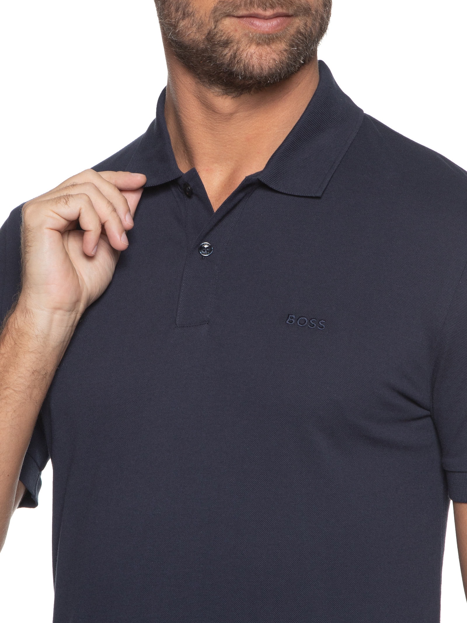 Polo Masculina Manga Curta Logo Bordado Pallas Regular fit  Azul Boss