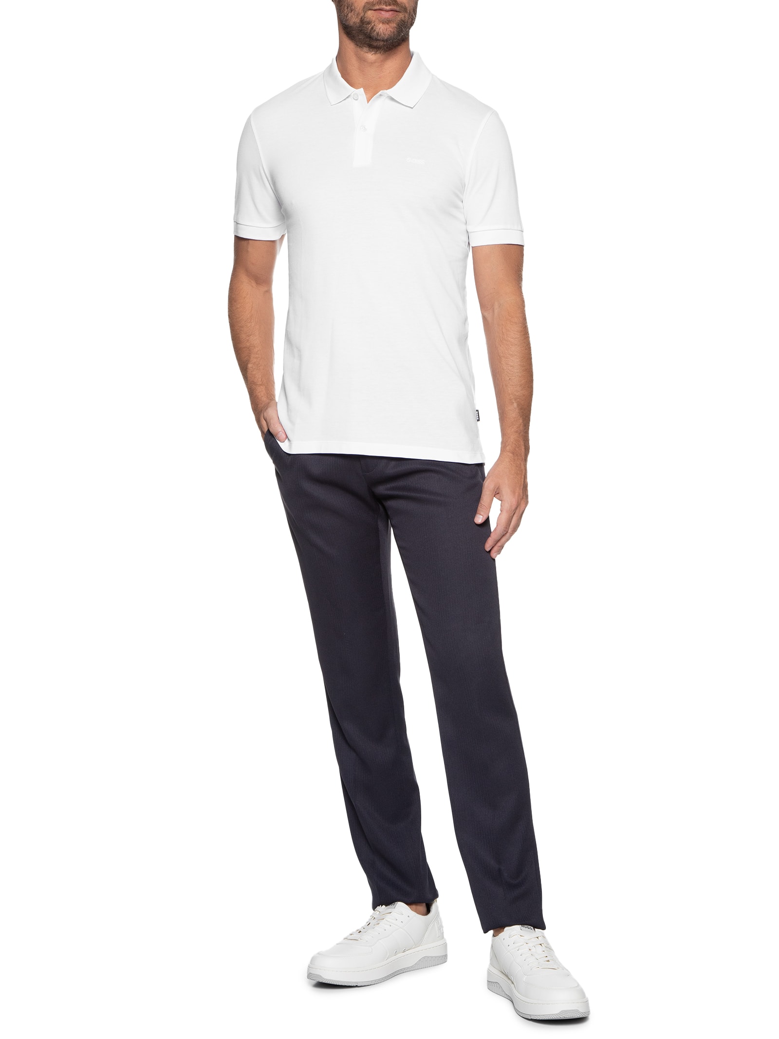 Polo Masculina Manga Curta Logo Bordado Pallas Regular fit  Branco Boss