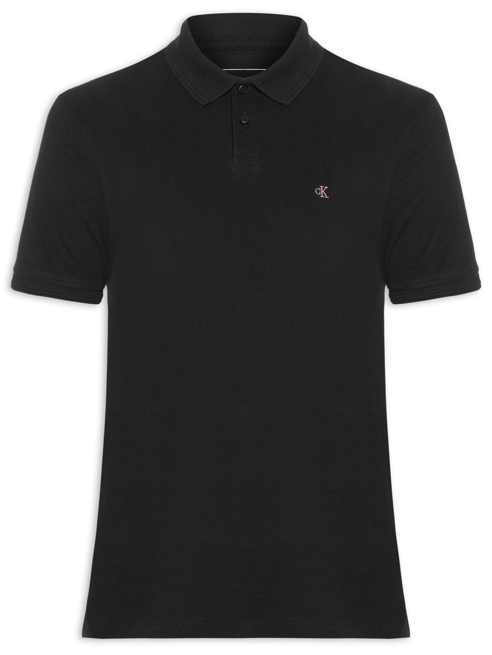Polo Masculina Manga Curta Logo Bordado Preto Calvin Klein Jeans