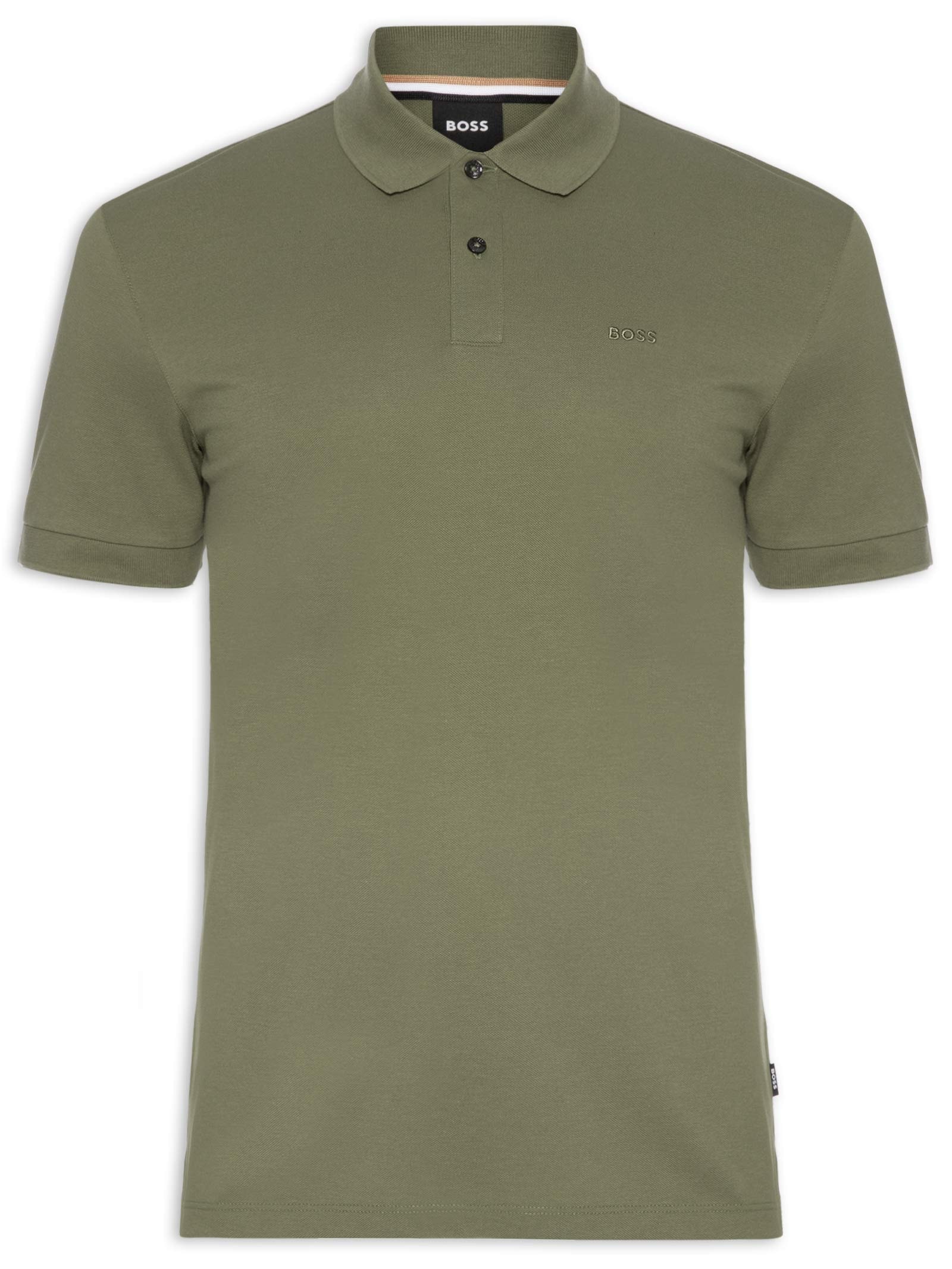 Polo Masculina Manga Curta Logo Bordado Verde Boss