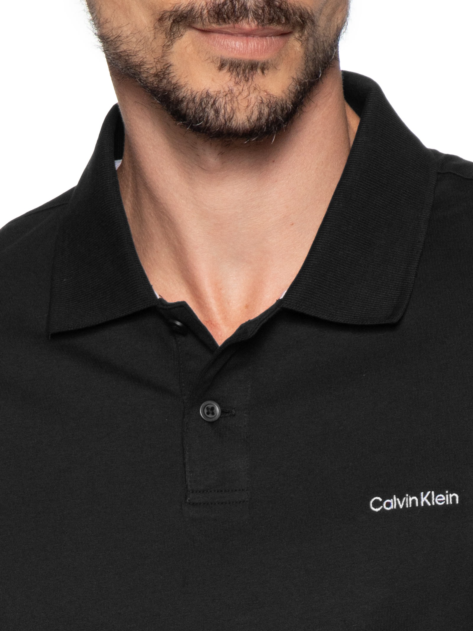 Polo Masculina Manga Curta Logo Silver Jersey Preto Calvin Klein - White Label