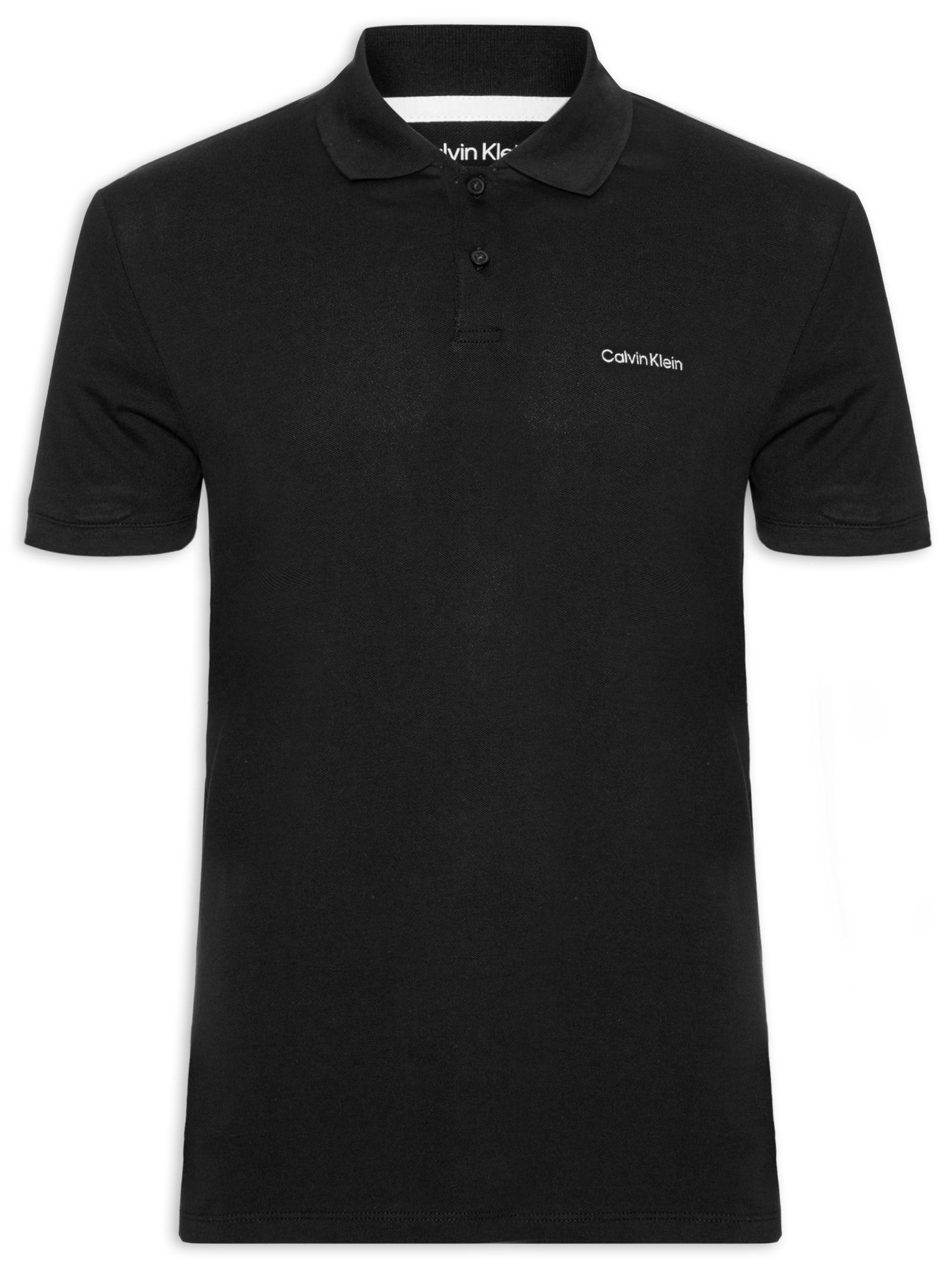 Polo Masculina Manga Curta Logo Silver Jersey Preto Calvin Klein - White Label