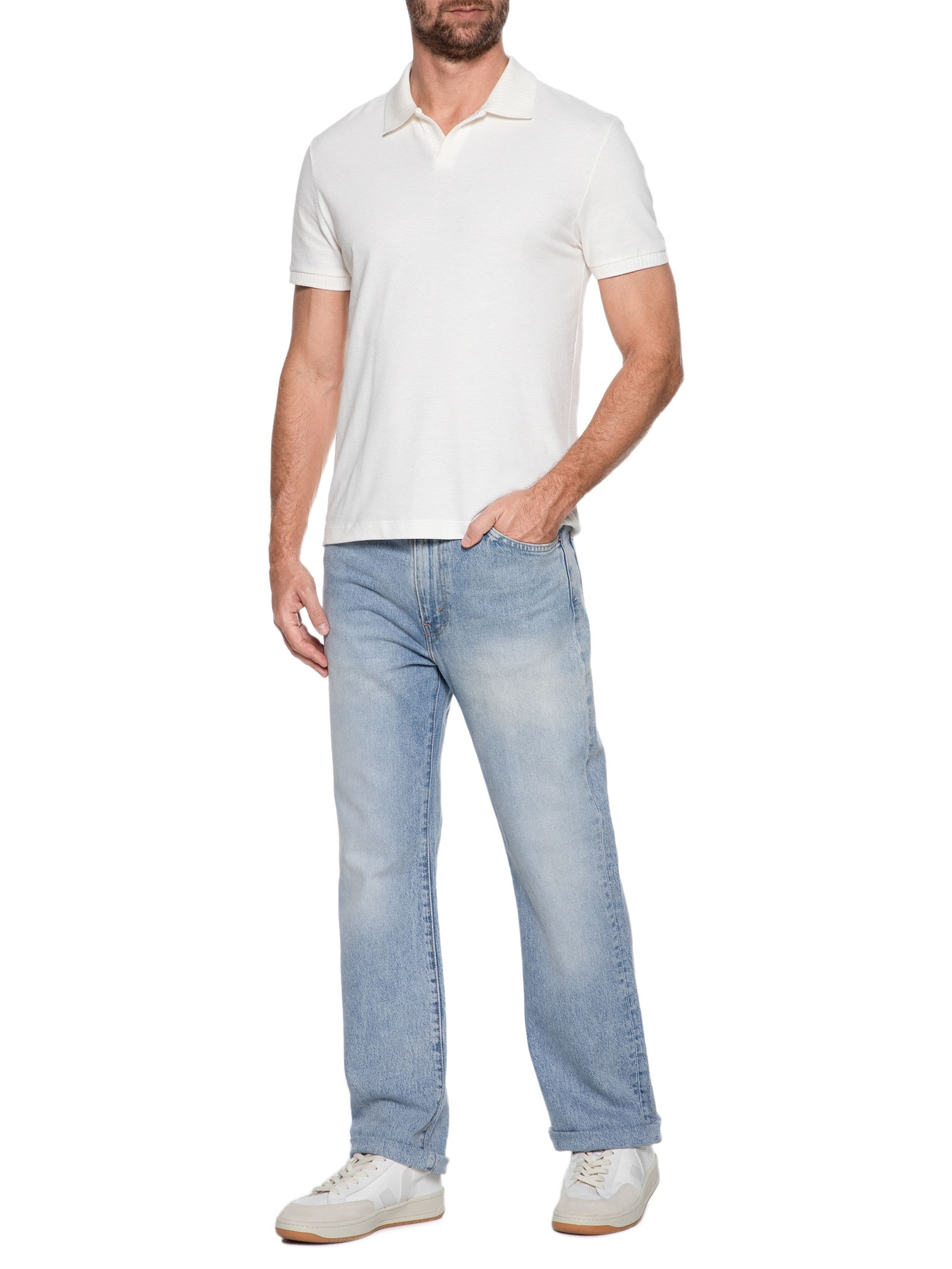 Polo Masculina Manga Curta Off White Hering