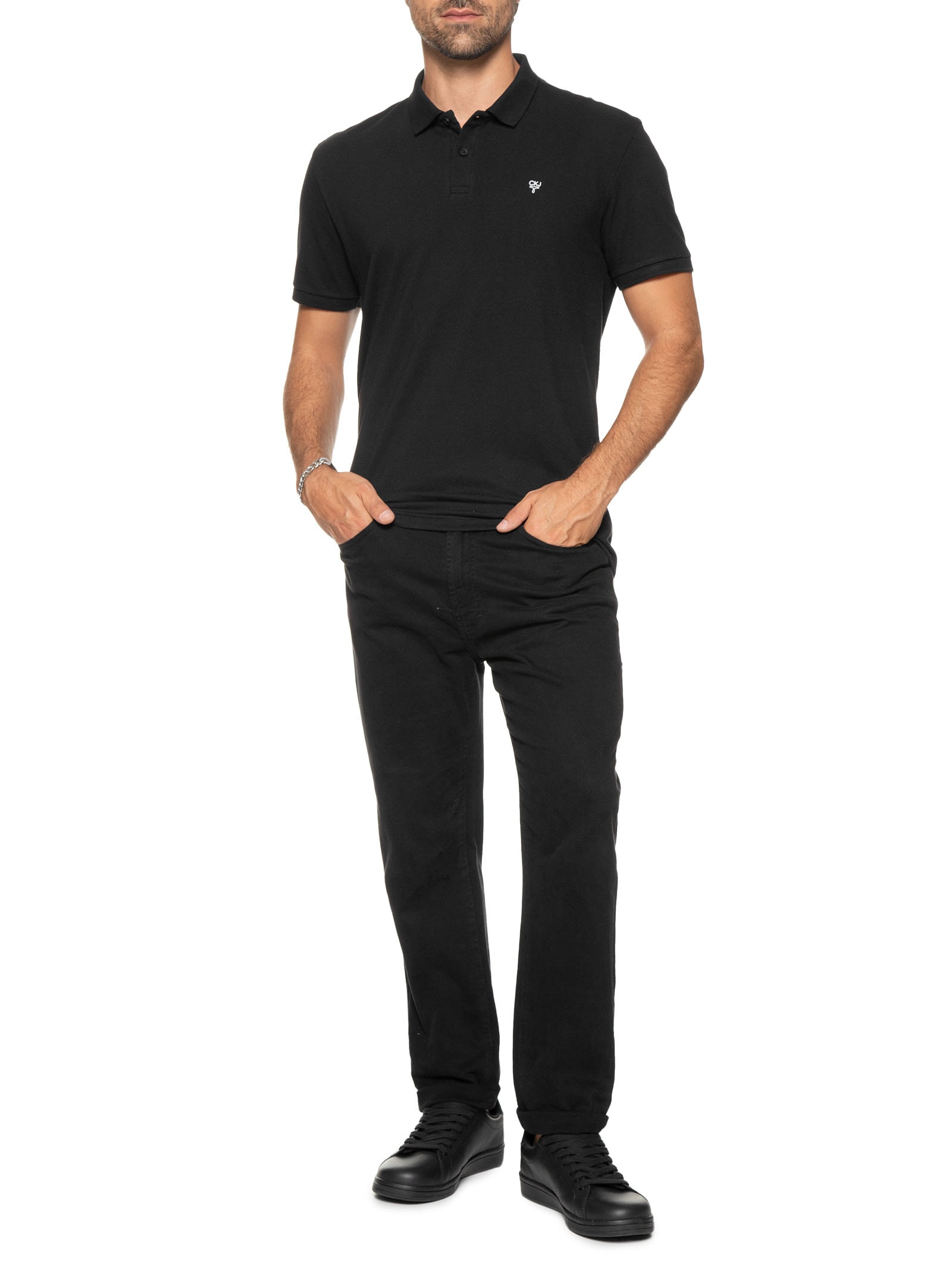 Polo Masculina Manga Curta Omega Preto Calvin Klein Jeans