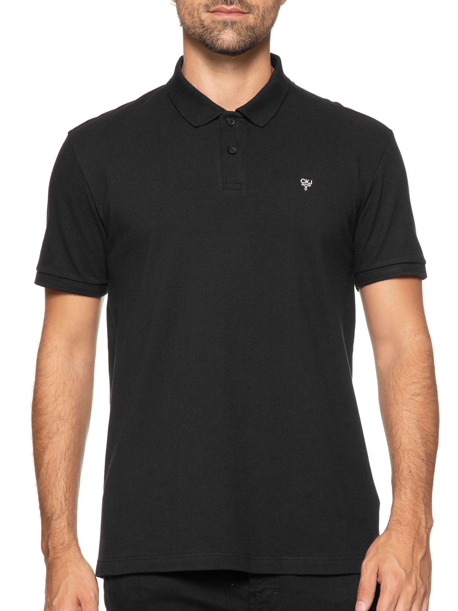 Polo Masculina Manga Curta Omega Preto Calvin Klein Jeans
