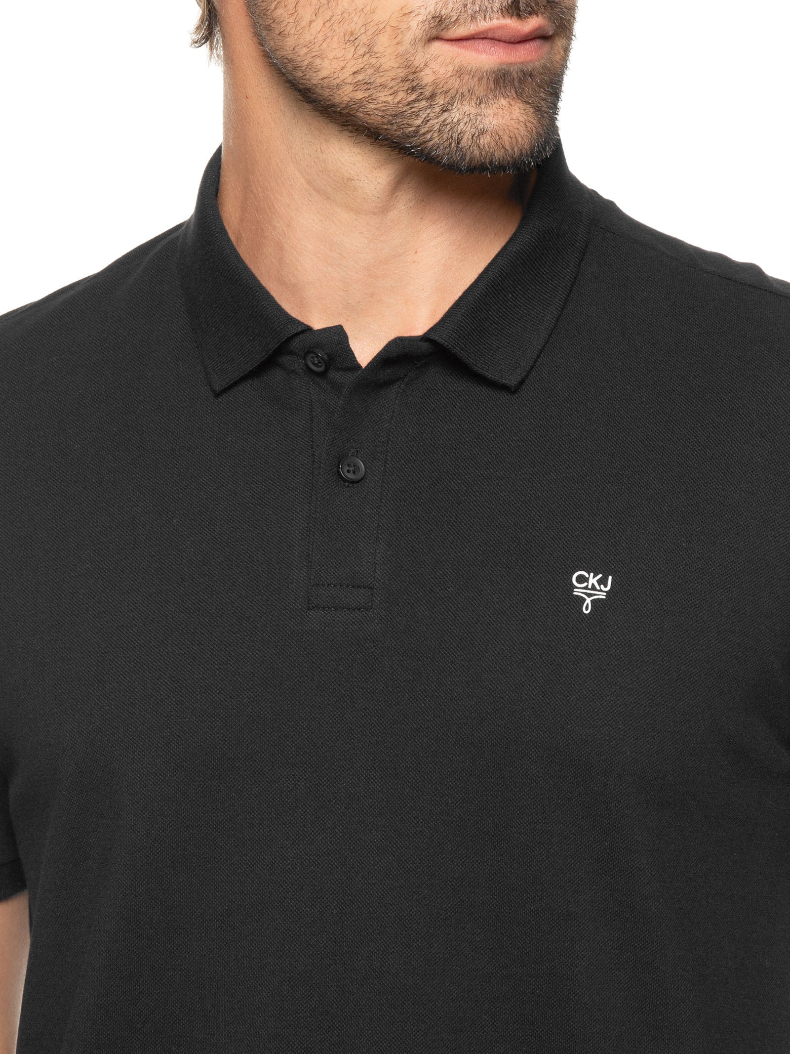 Polo Masculina Manga Curta Omega Preto Calvin Klein Jeans