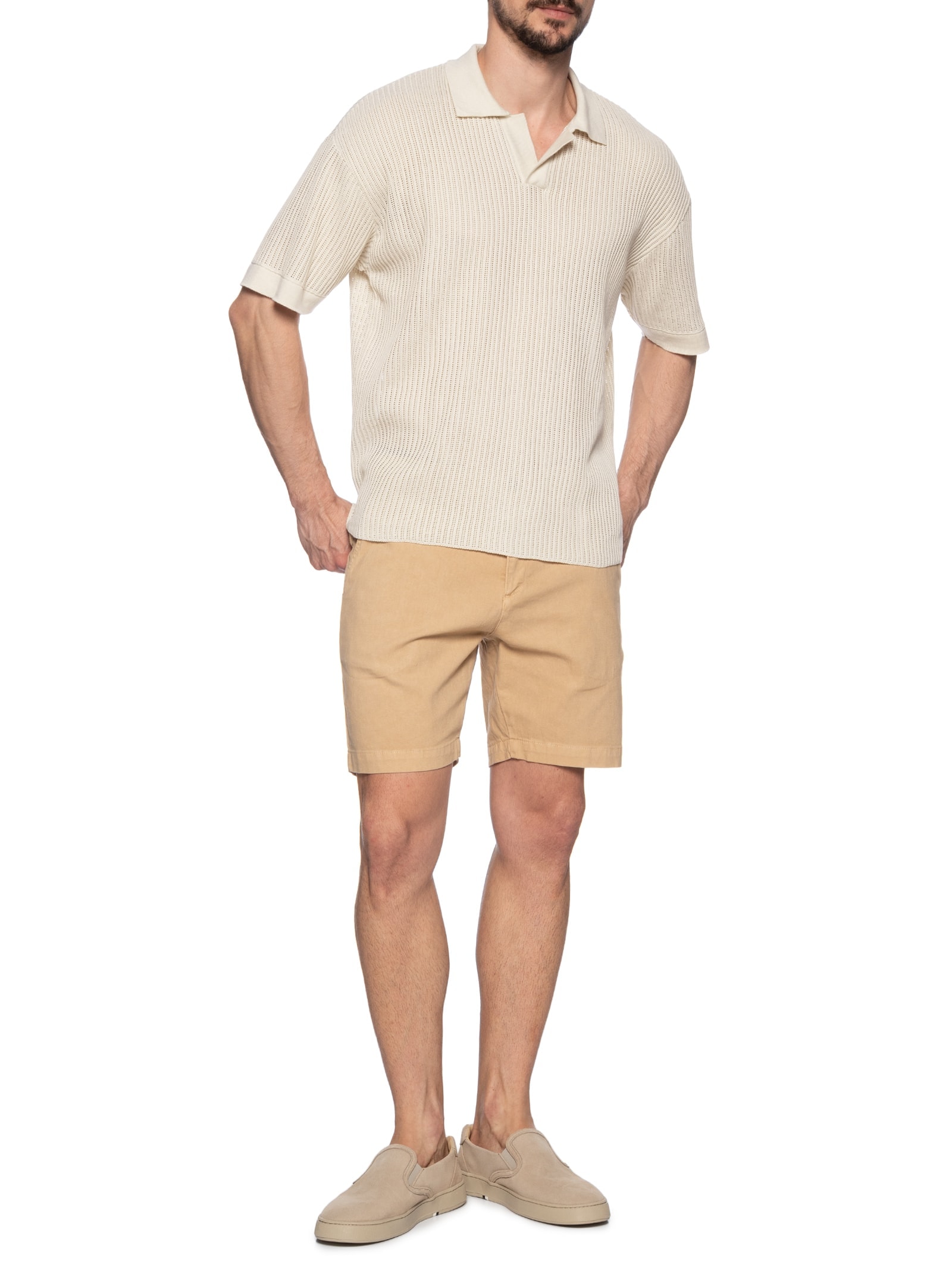 Pólo Masculina Manga Curta Over Tricot  Bege Osklen