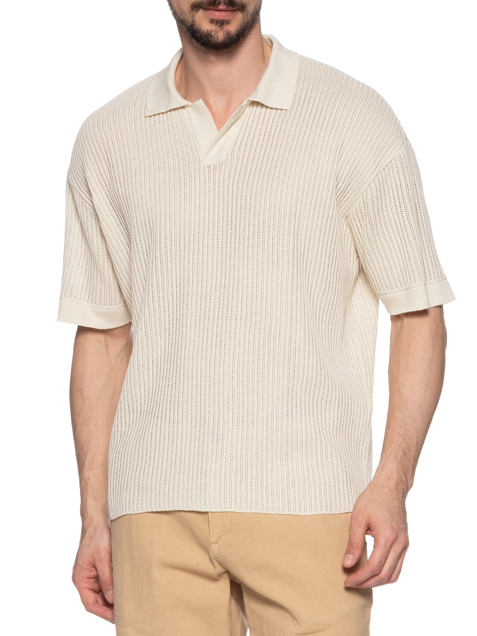 Pólo Masculina Manga Curta Over Tricot  Bege Osklen