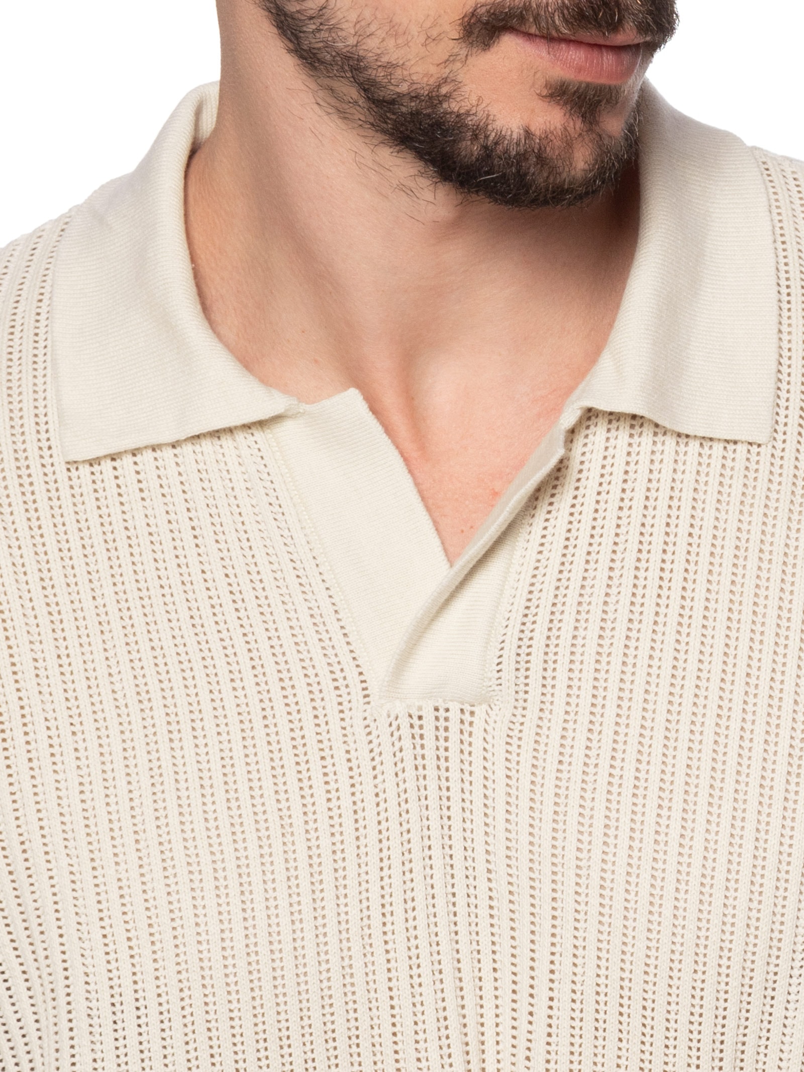 Pólo Masculina Manga Curta Over Tricot  Bege Osklen