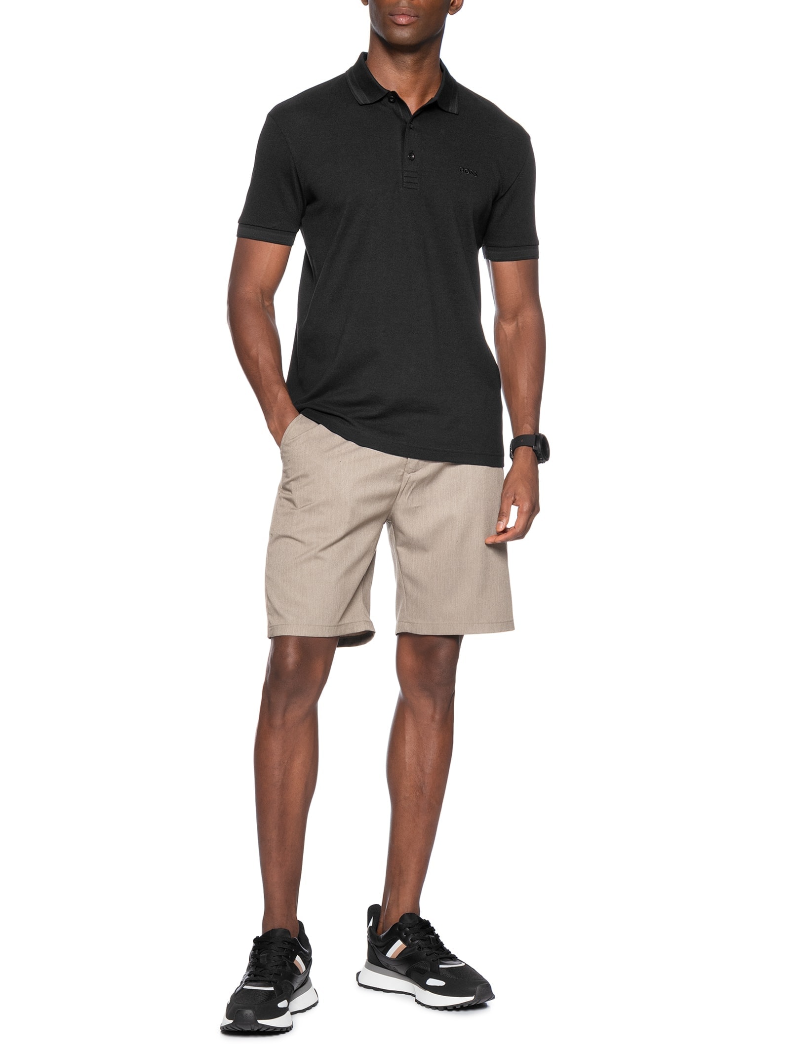 Polo Masculina Manga Curta Paddy Preto Boss