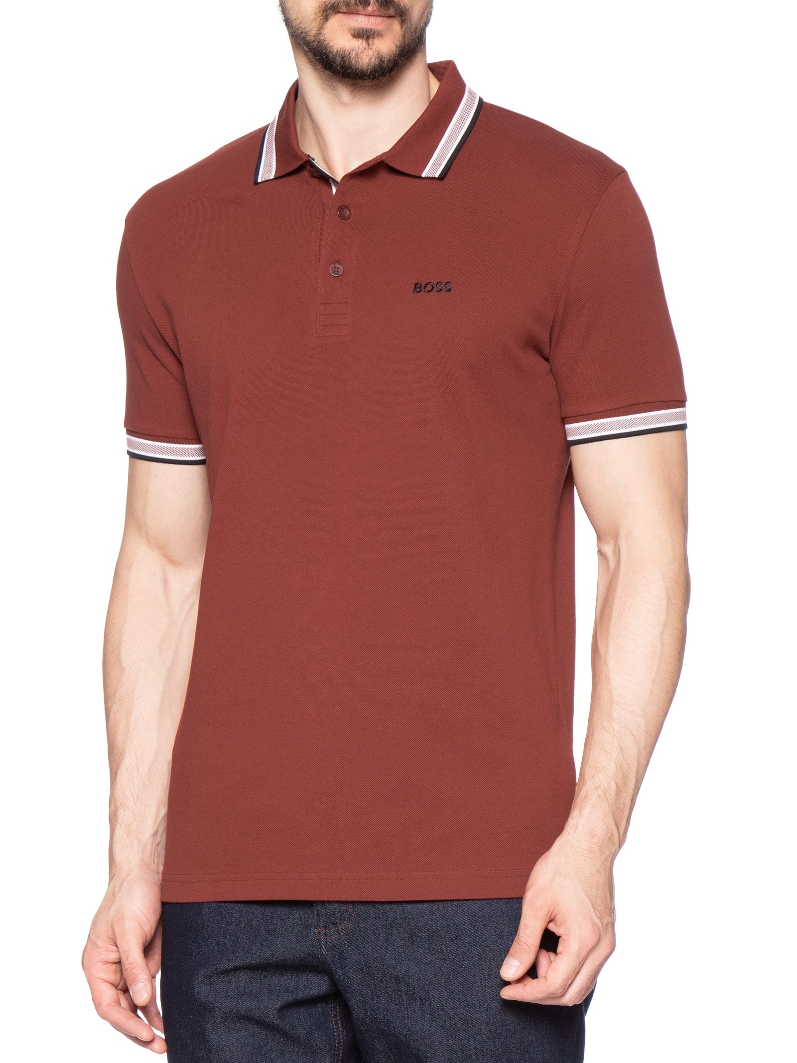 Polo Masculina Manga Curta Paddy Rosa Boss