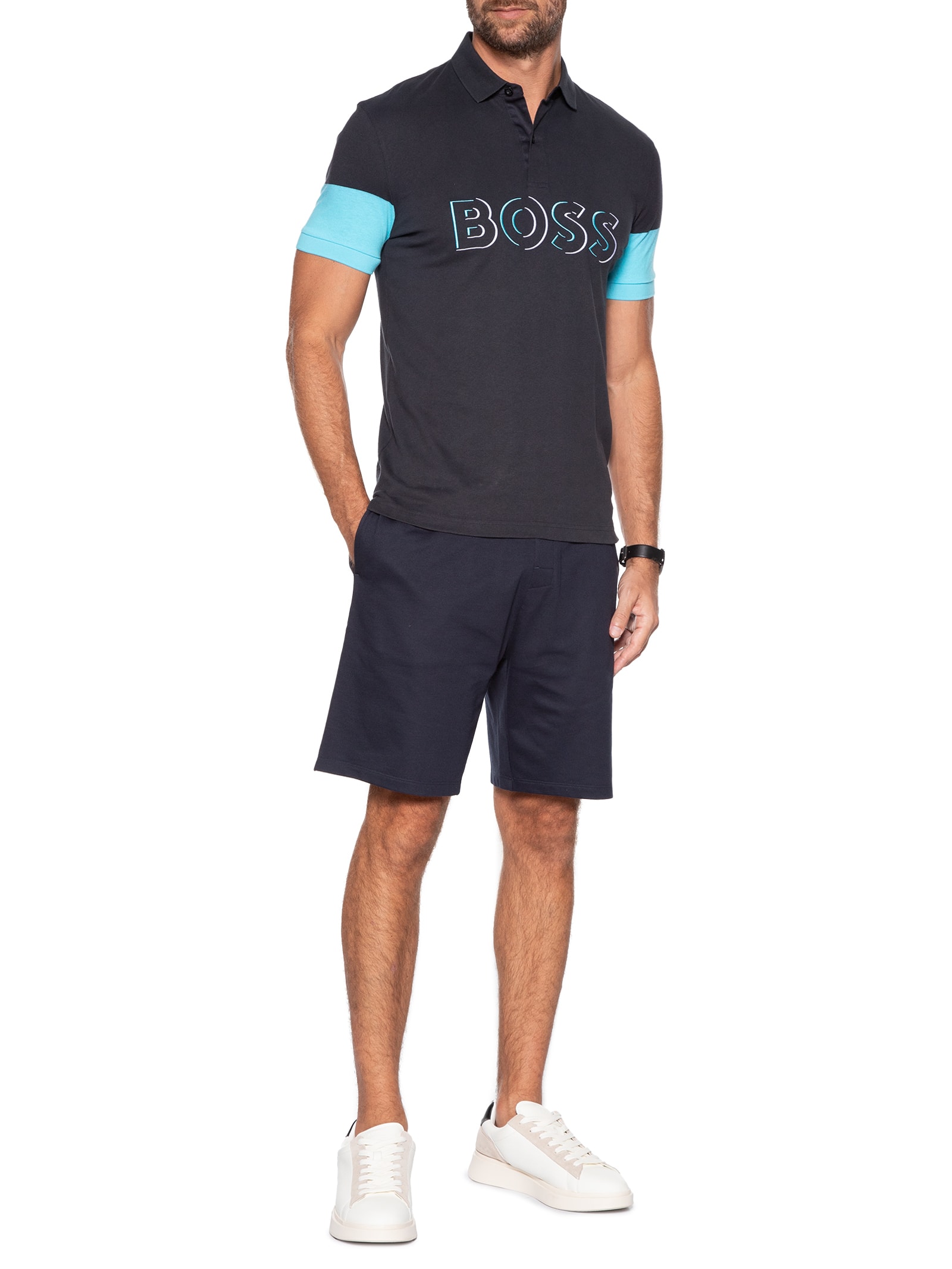 Polo Masculina Manga Curta Panvel Azul Boss