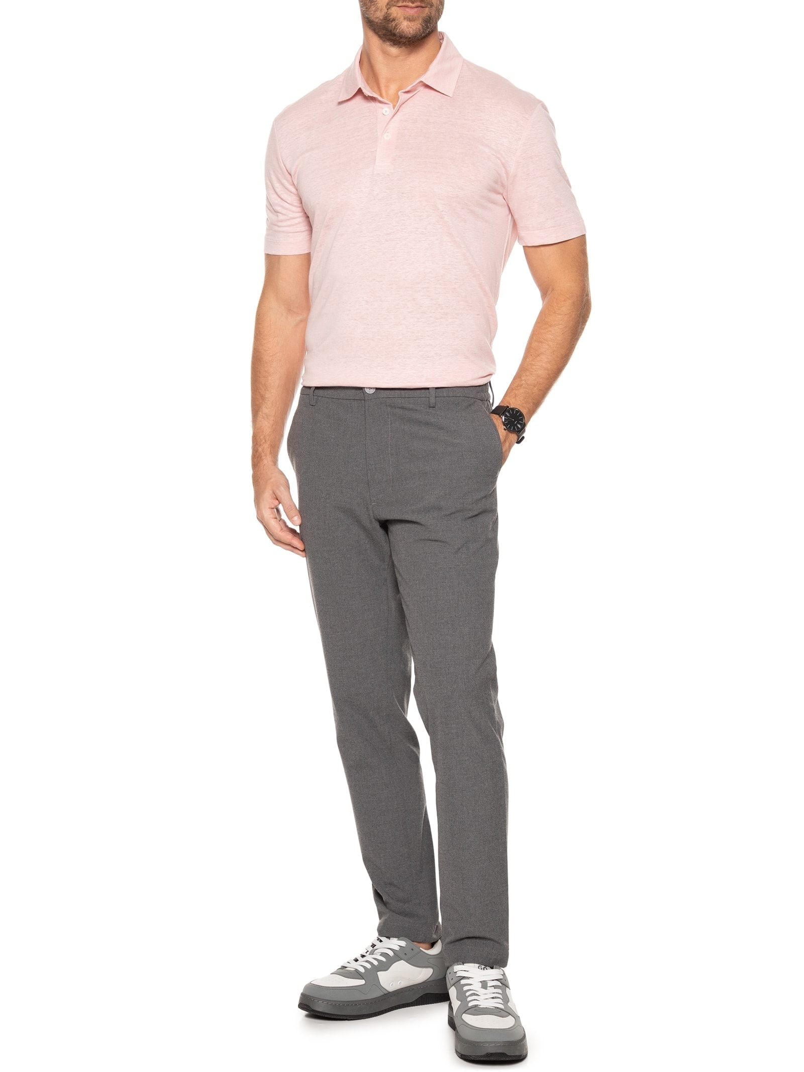 Polo Masculina Manga Curta Parris 7 Regular Fit  Rosa Boss