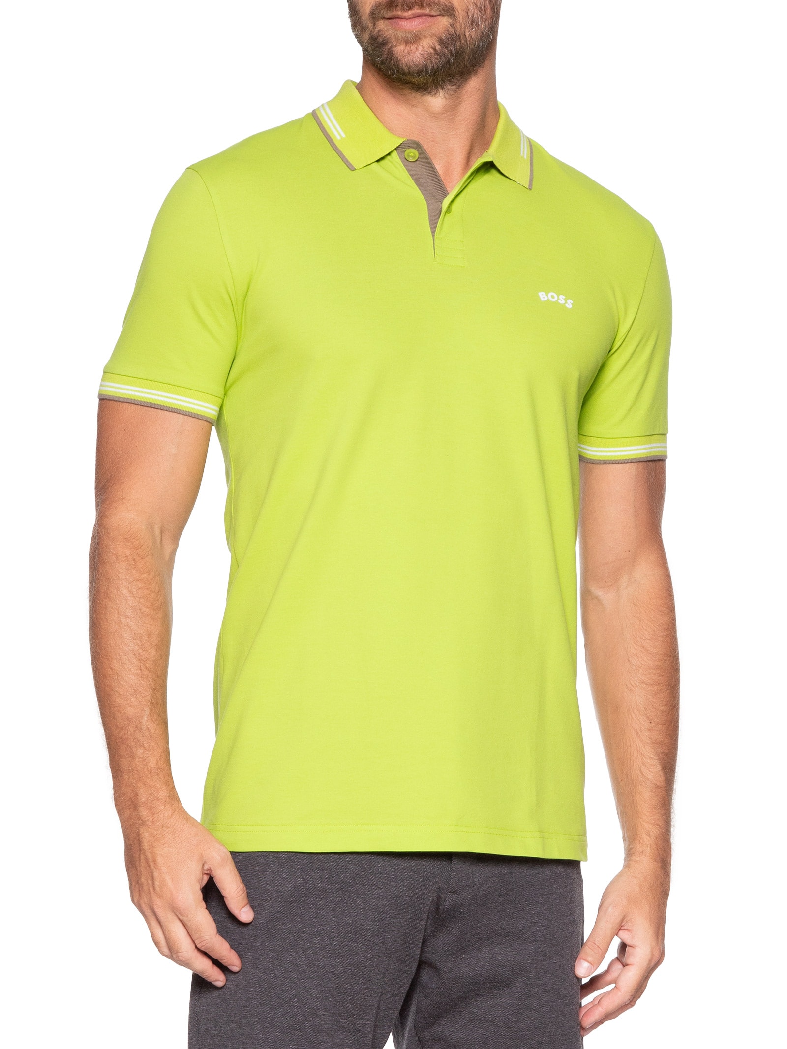 Polo Masculina Manga Curta Paul Curved Verde Boss