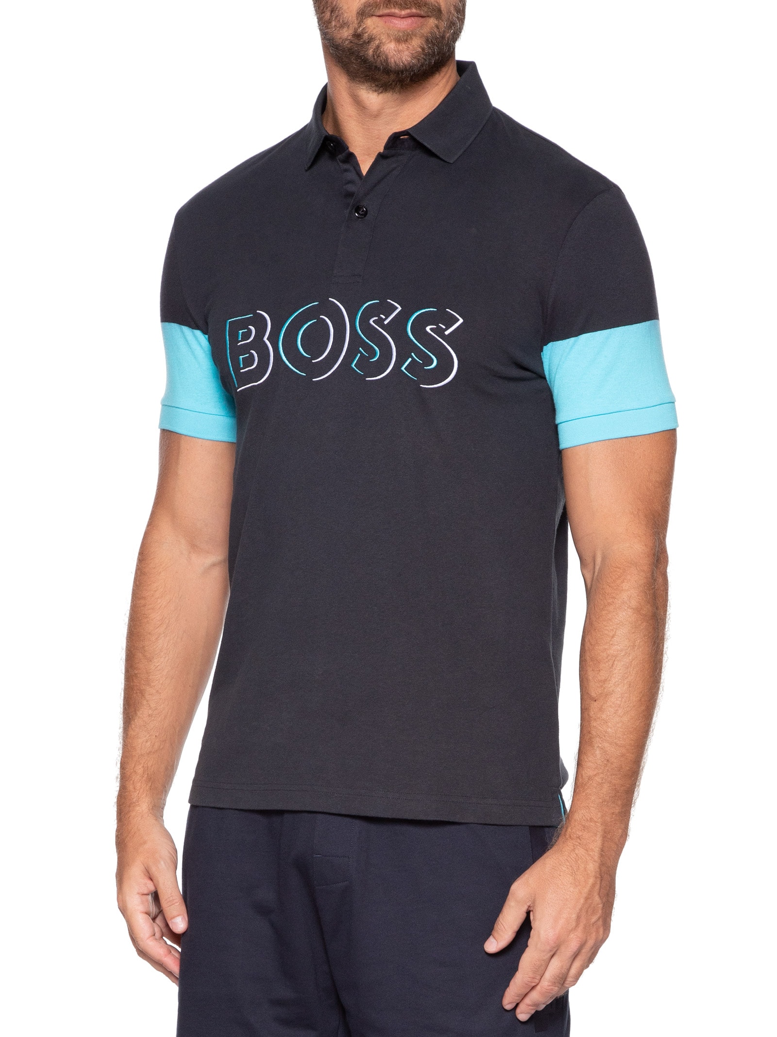 Polo Masculina Manga Curta Pavel Regular fit Azul Boss