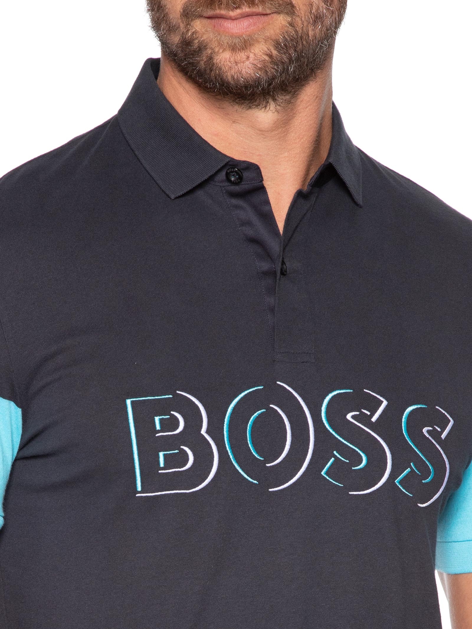 Polo Masculina Manga Curta Pavel Regular fit Azul Boss