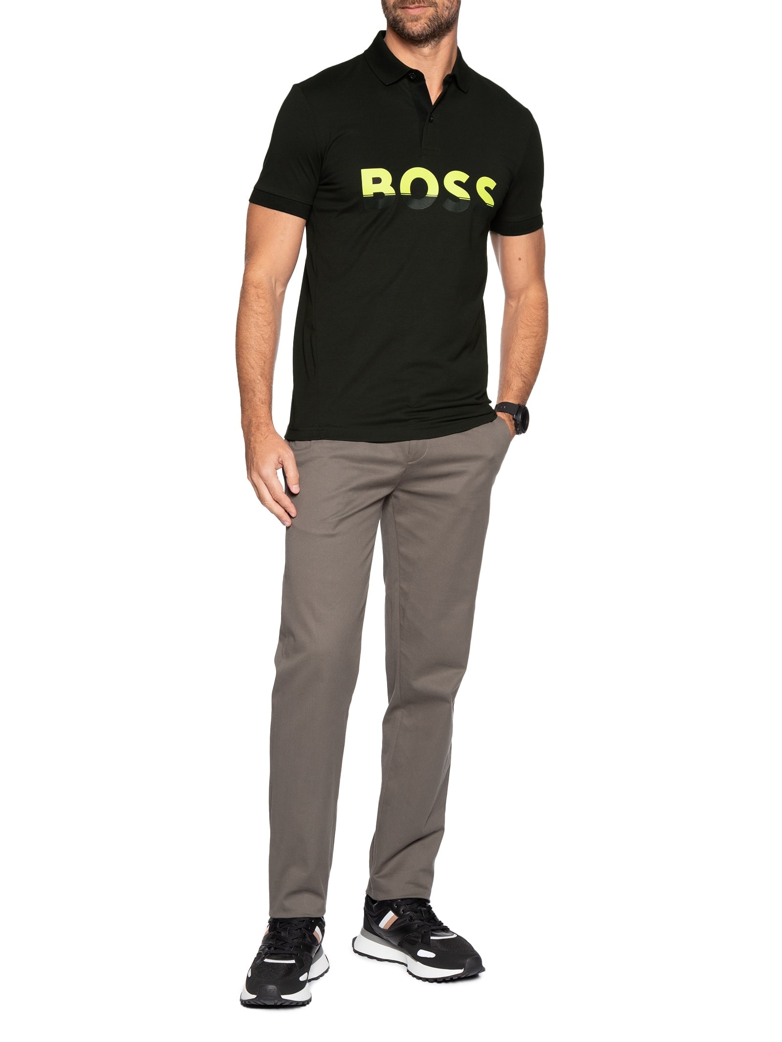 Polo Masculina Manga Curta Pavel Regular fit Preto Boss