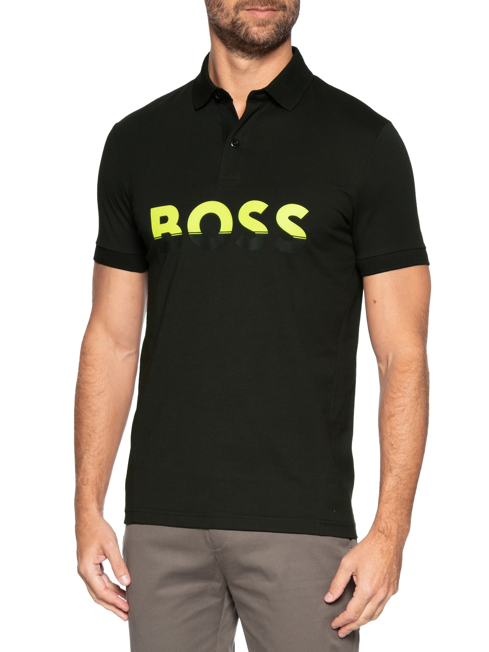 Polo Masculina Manga Curta Pavel Regular fit Preto Boss