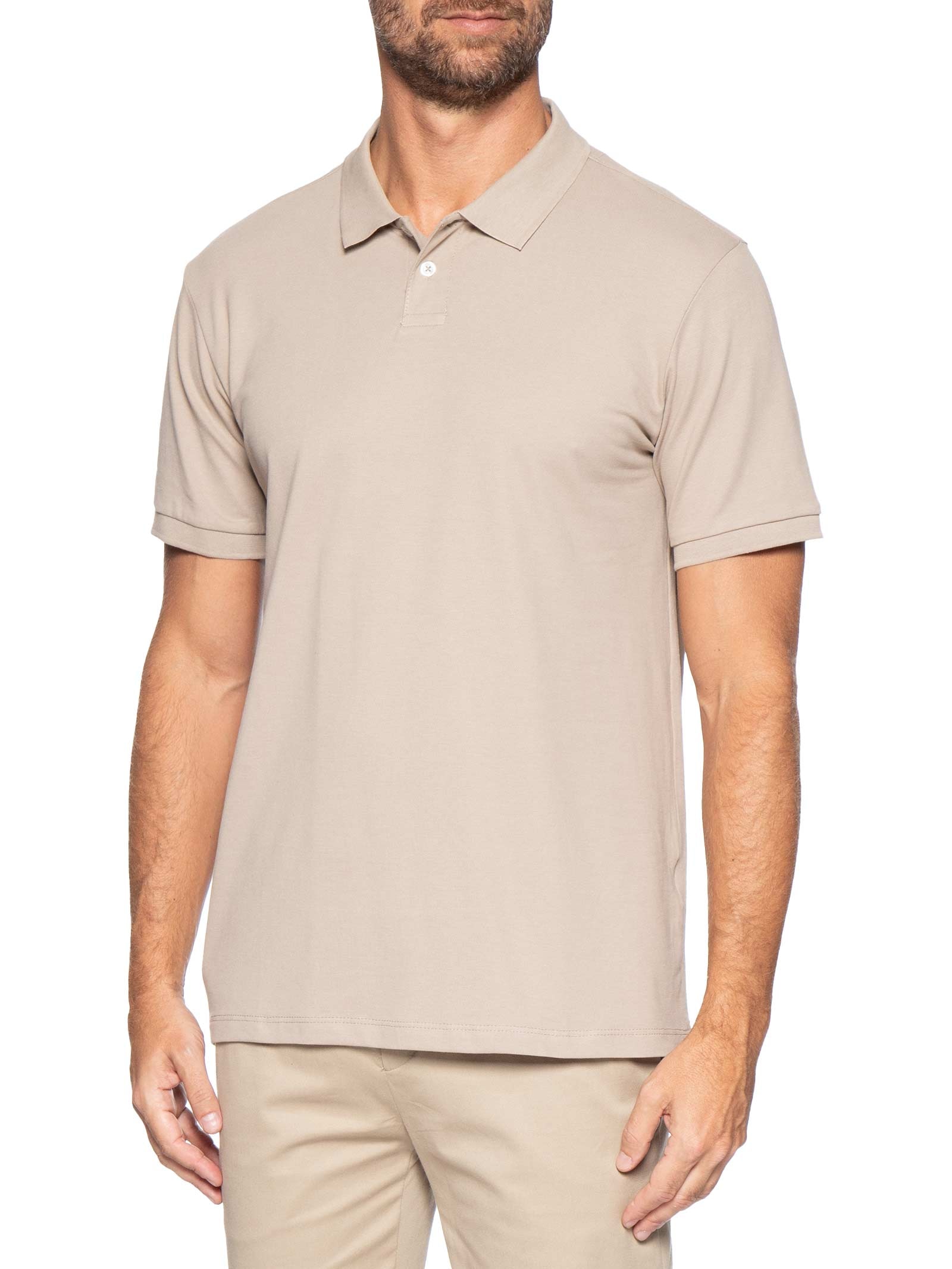 Polo Masculina Manga Curta Piquê De Algodão Stretch Bege Oficina Reserva