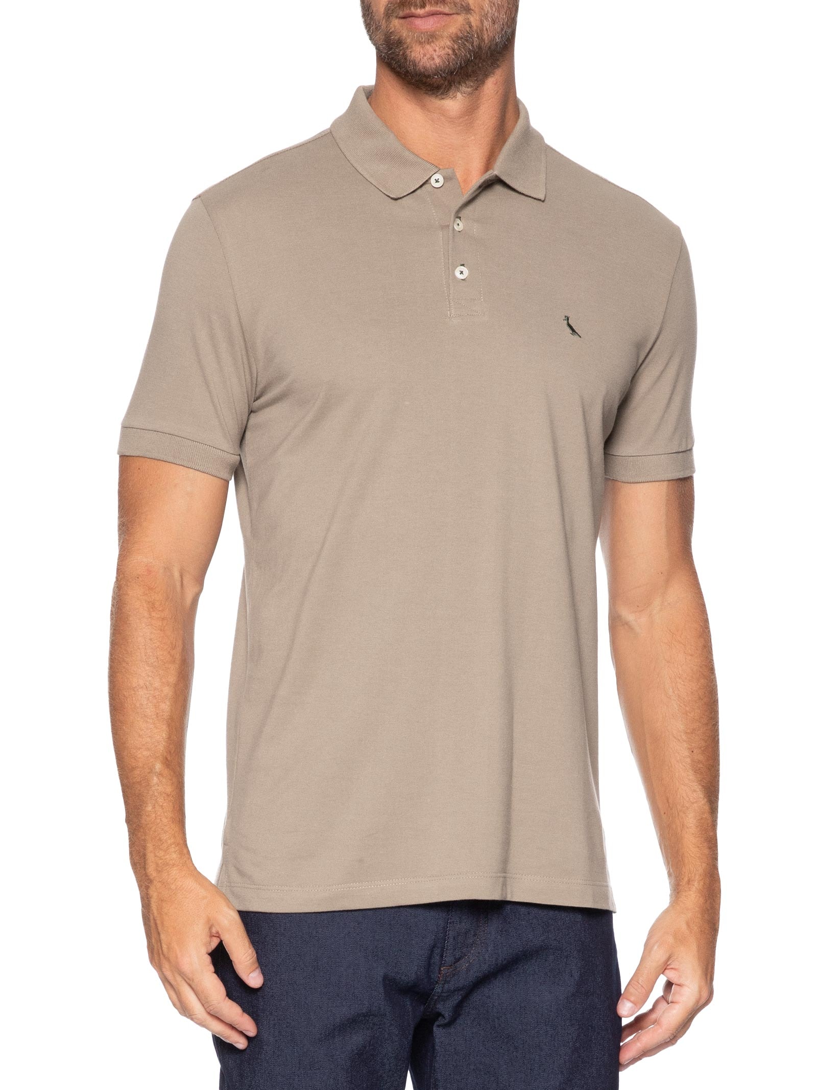 Polo Masculina Manga Curta Piquet Básica Bege Reserva