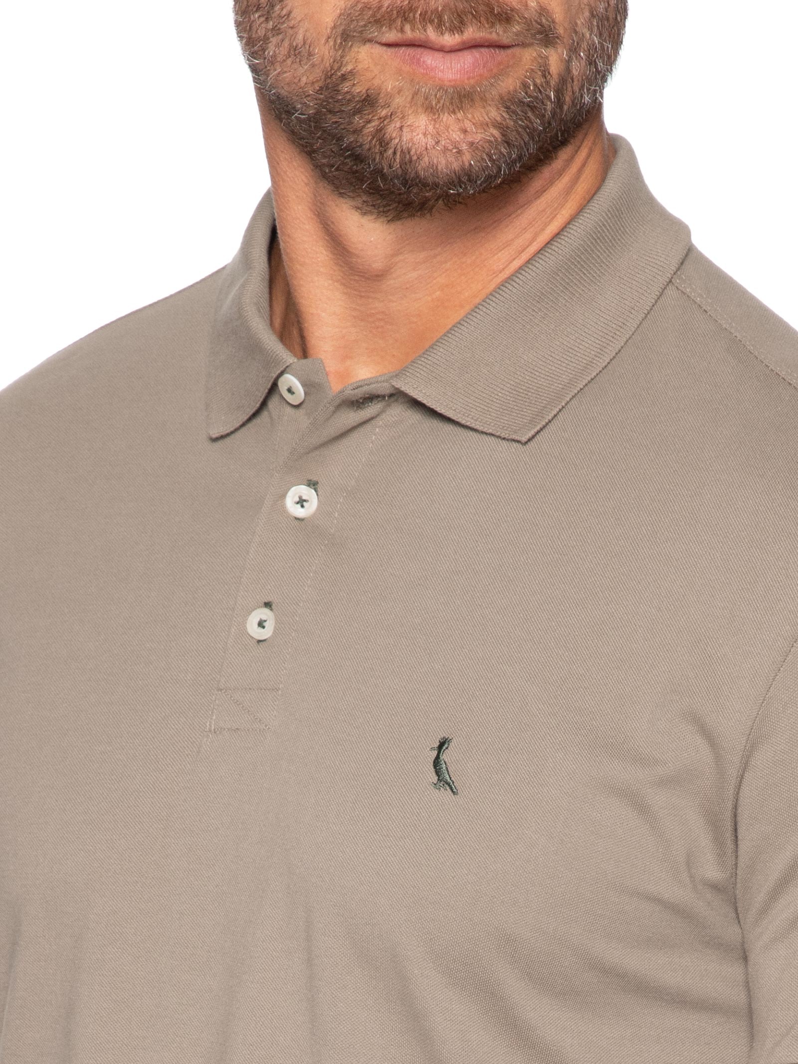 Polo Masculina Manga Curta Piquet Básica Bege Reserva