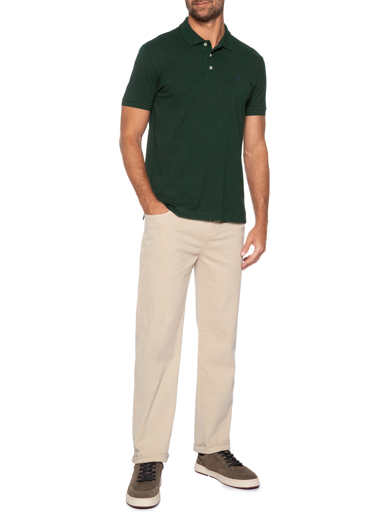 Polo Masculina Manga Curta Piquet Básica Verde Reserva