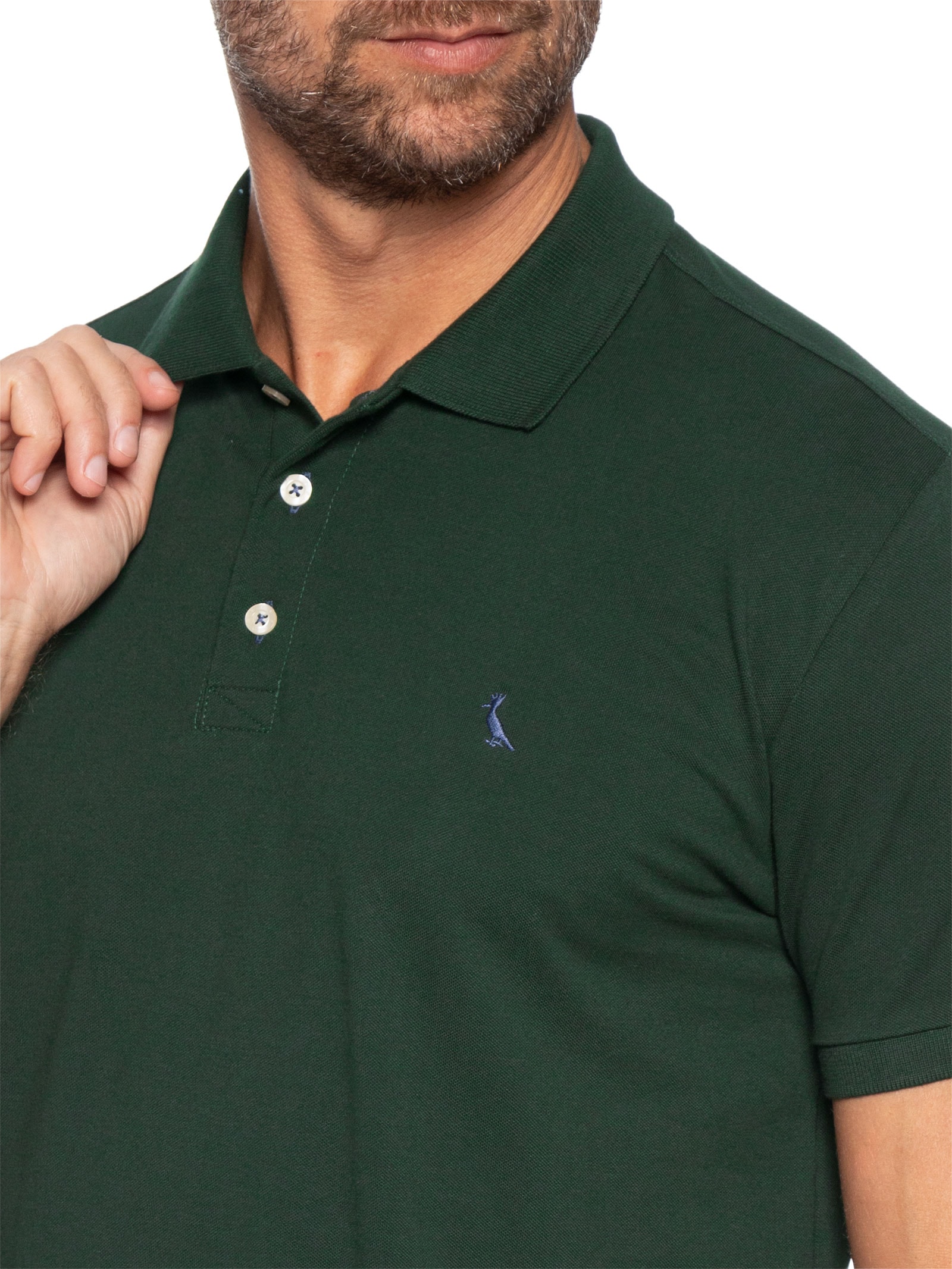 Polo Masculina Manga Curta Piquet Básica Verde Reserva