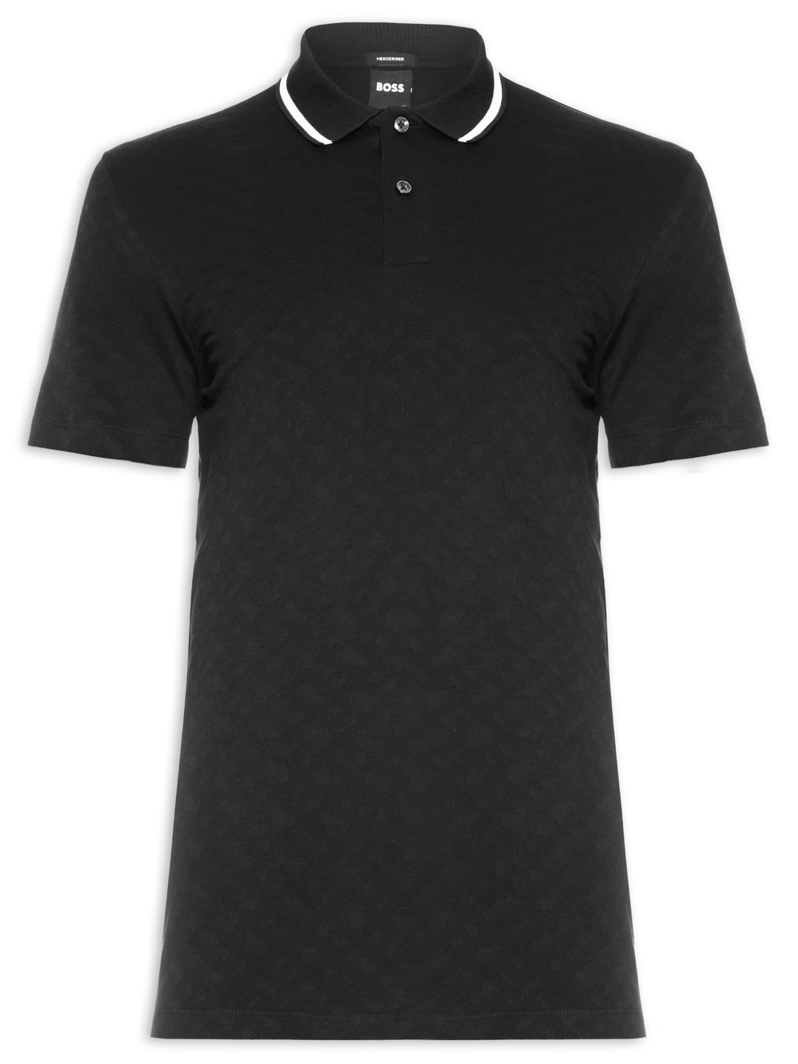 Polo Masculina Manga Curta Piquet de Malha Texturizada- Preto Boss