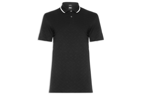 Polo Masculina Manga Curta Piquet de Malha Texturizada- Preto