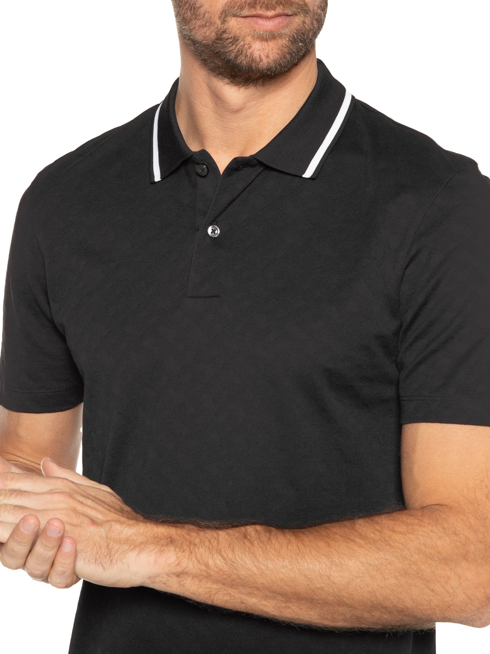 Polo Masculina Manga Curta Piquet de Malha Texturizada- Preto Boss