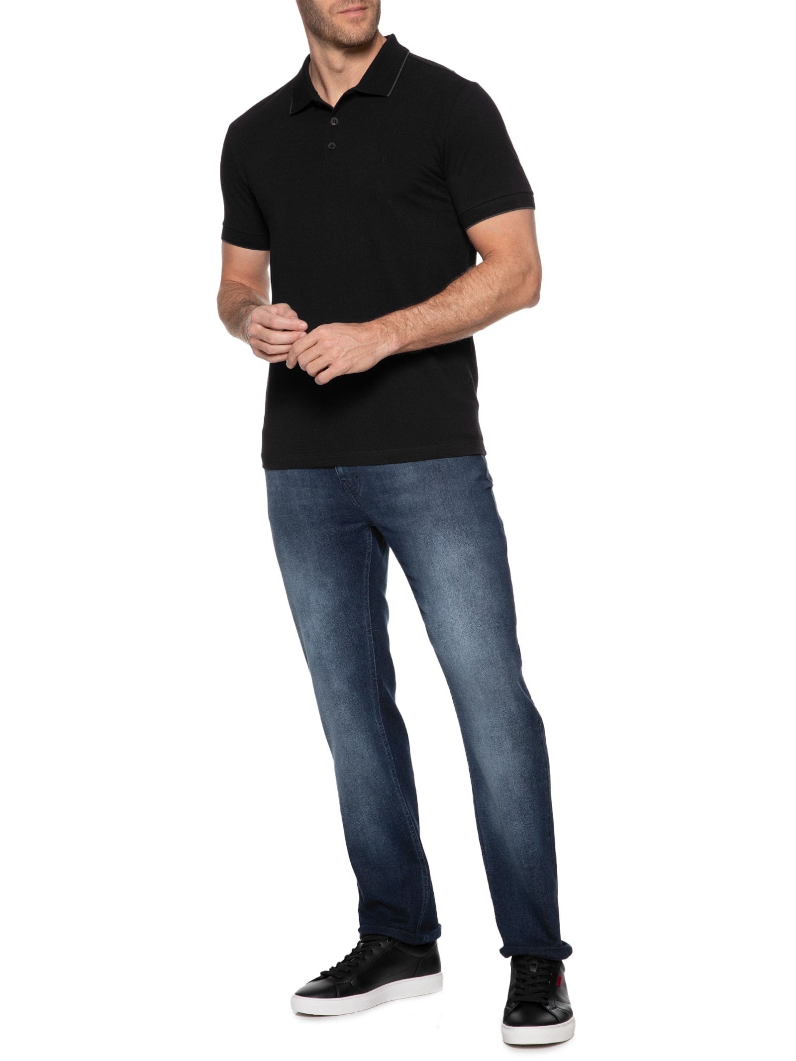 Polo Masculina Manga curta Piquet Frieze Preto Vr