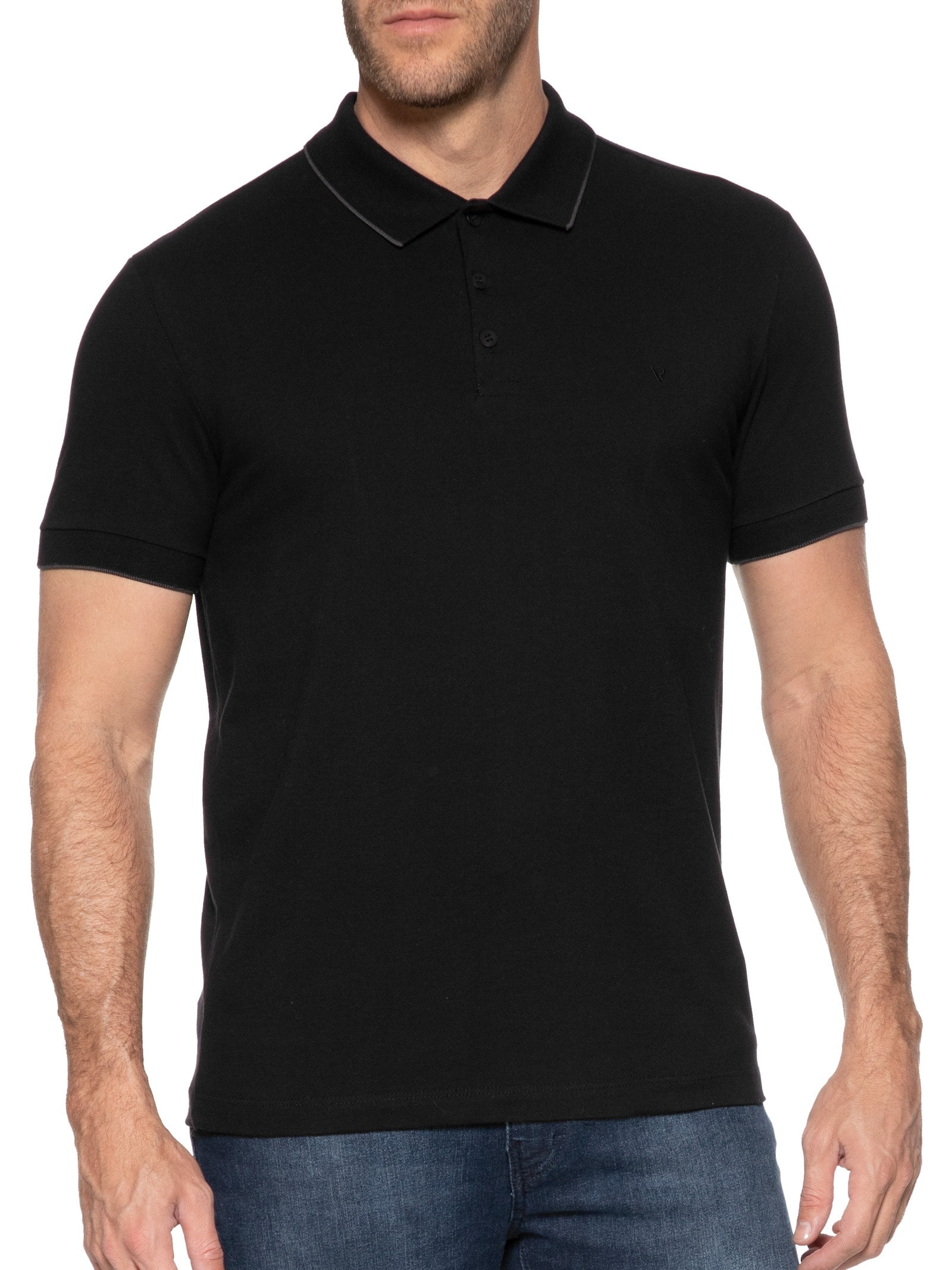 Polo Masculina Manga curta Piquet Frieze Preto Vr