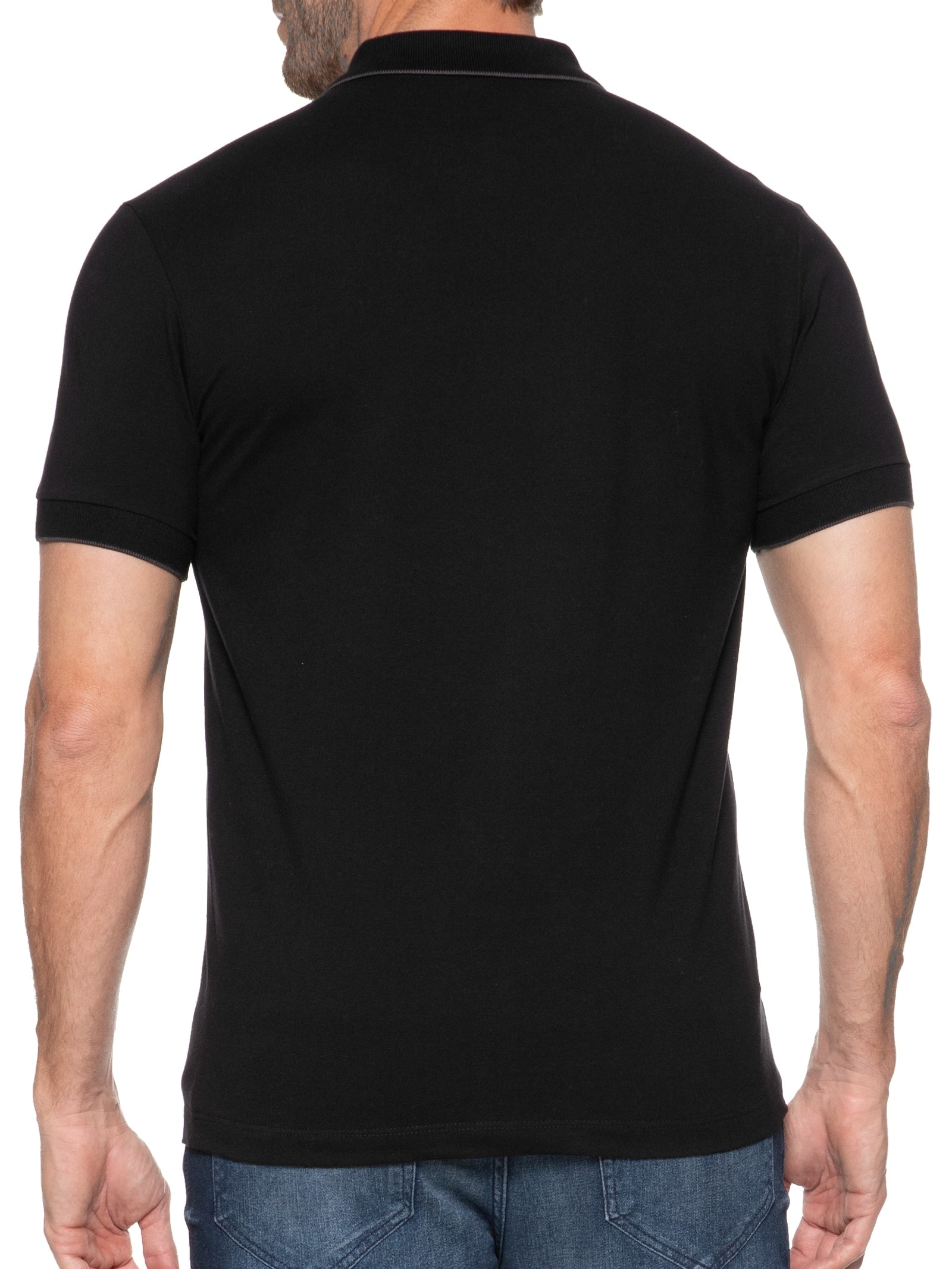 Polo Masculina Manga curta Piquet Frieze Preto Vr