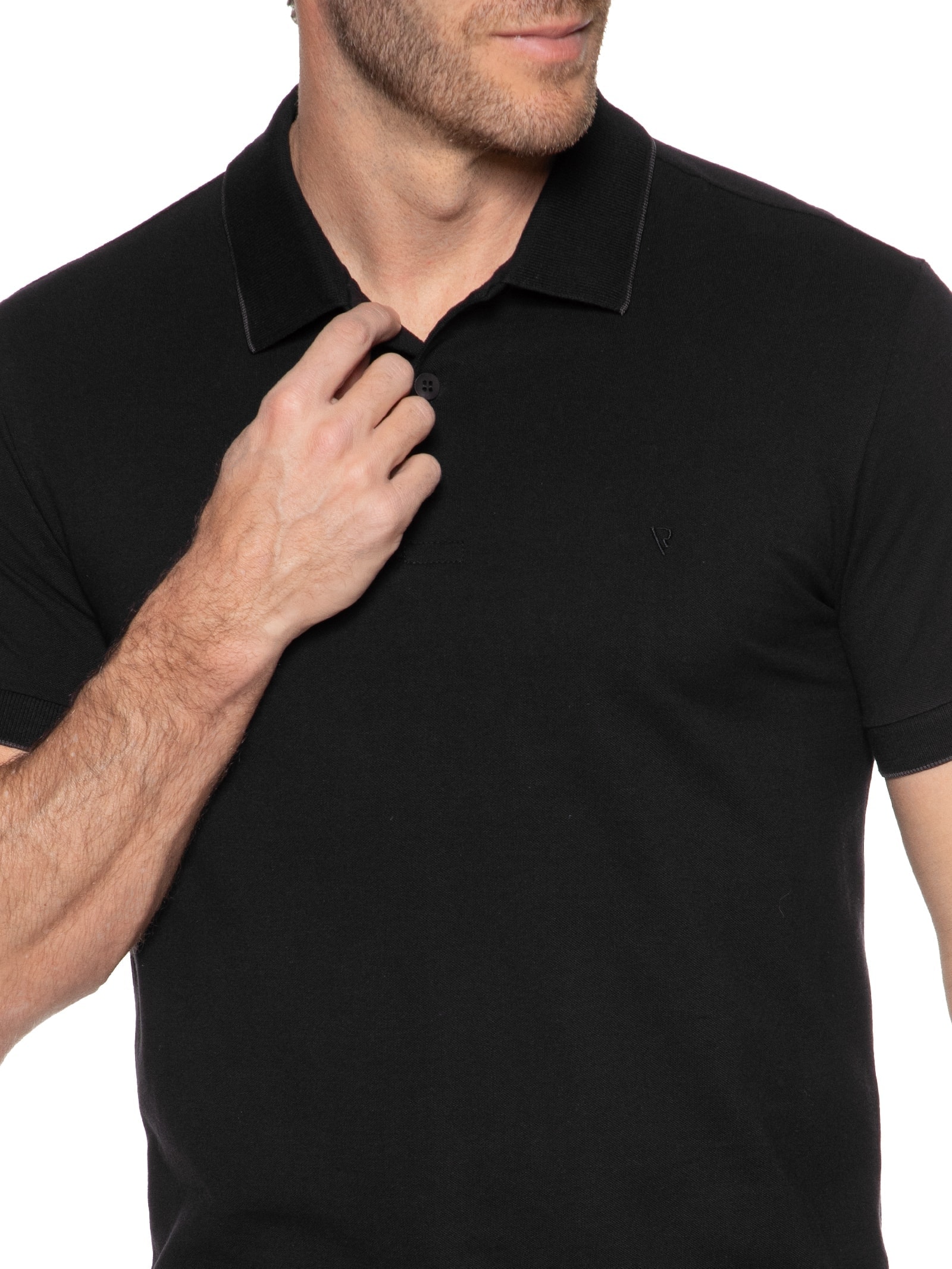 Polo Masculina Manga curta Piquet Frieze Preto Vr