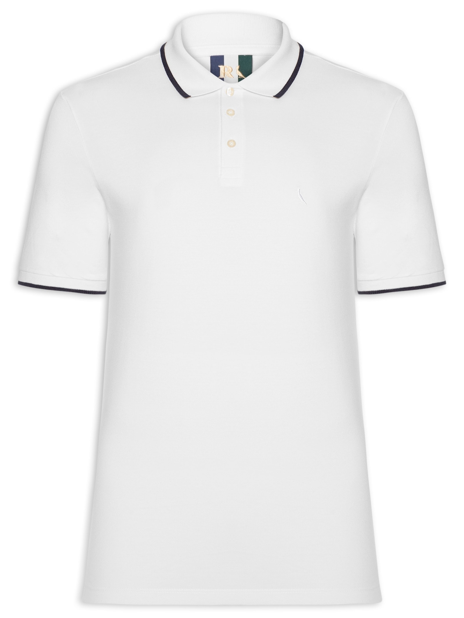 Polo Masculina Manga Curta Piquet Friso Branco Reserva